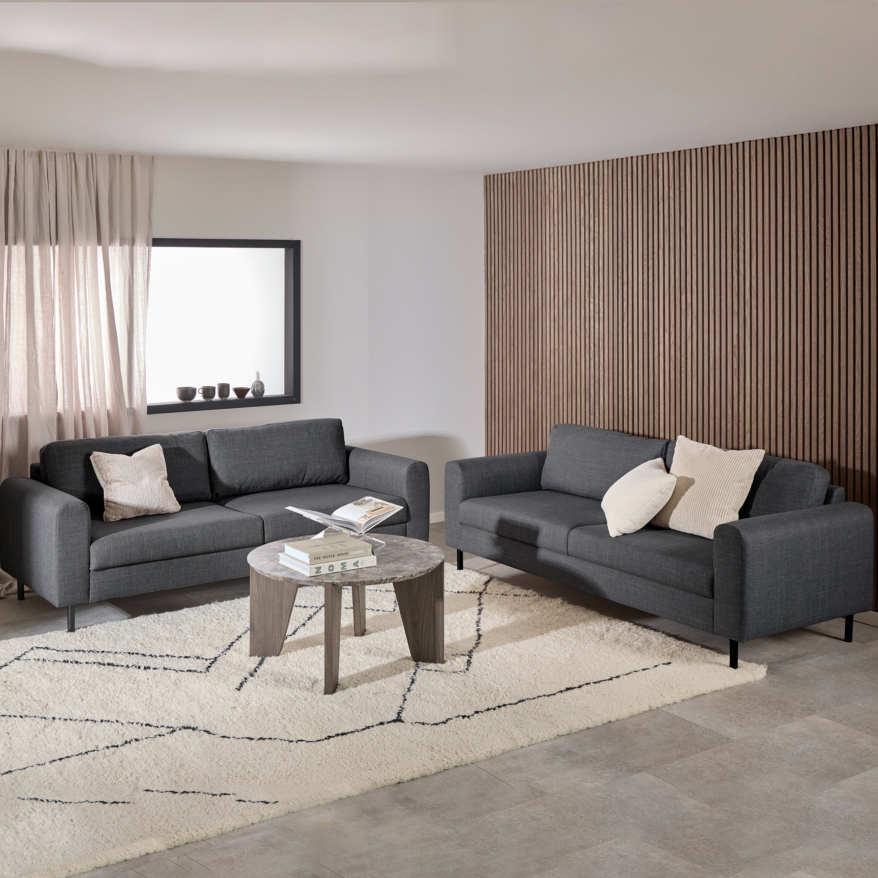 Omaha Set of 2 x 3 Seater Sofas in Basel Dark Grey Fabric