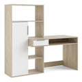 Function Plus Desk Multi Functional Desk with Drawer and 1 Door in White and Oak