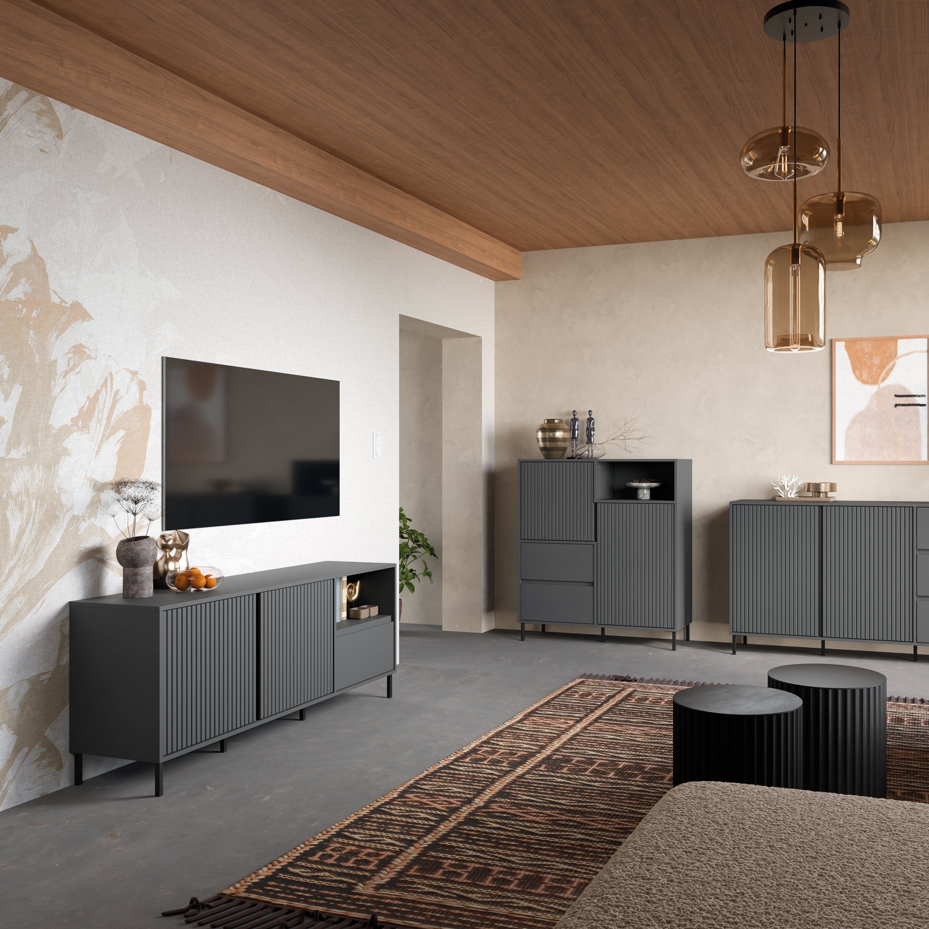 Avenale Wide TV Cabinet 2 Door 1 Drawer in Anthracite