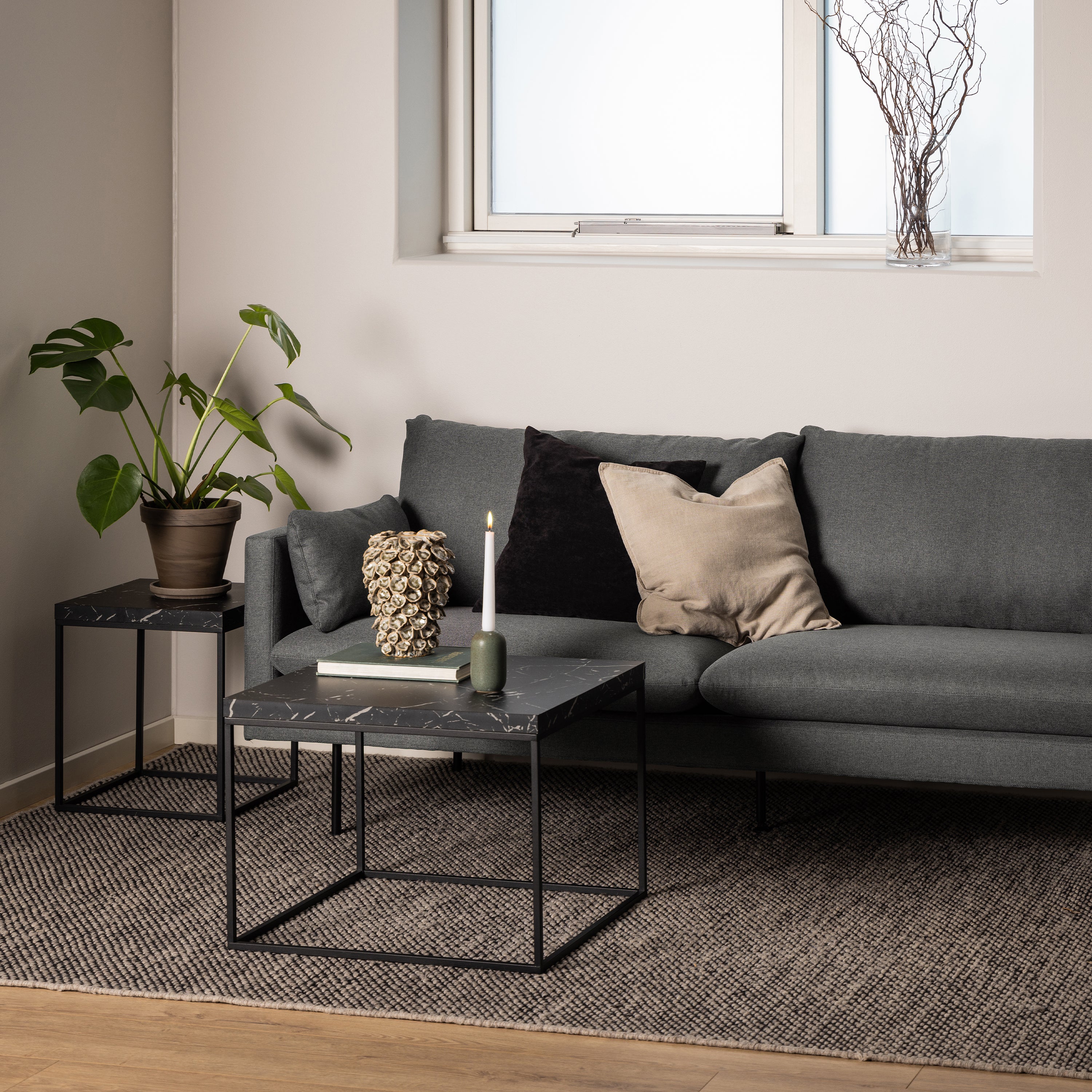 Barossa Coffee Table with Black Marble Marquina Top & Black Steel Base 40cm