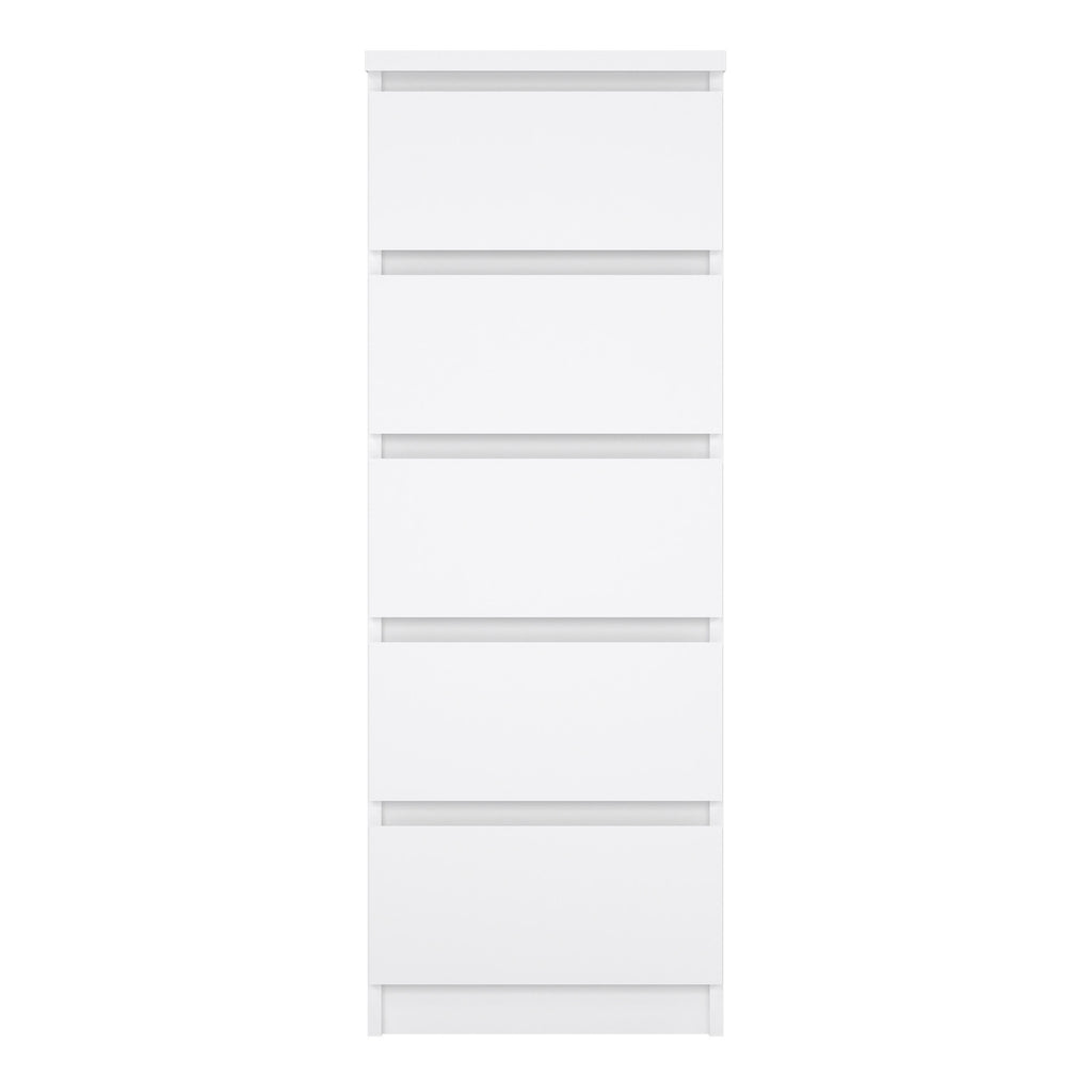 Naia Narrow Chest of 5 Drawers in White High Gloss
