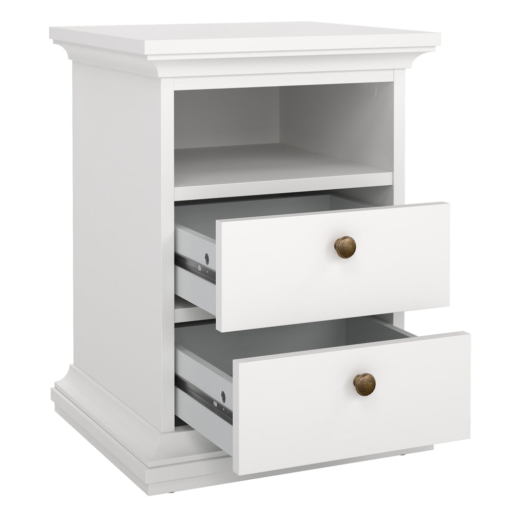 Paris Package - Bedside 2 Drawers + Chest of 4 Drawers + Wardrobe with 2 Doors White