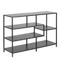 Seaford Wide Black Metal Bookcase with 4 Black Oak Shelves