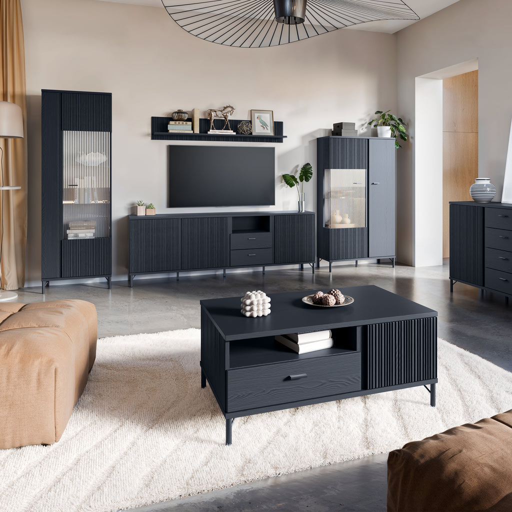 Lusaka Coffee Table 2 Door 1 Drawer in Black Graphite