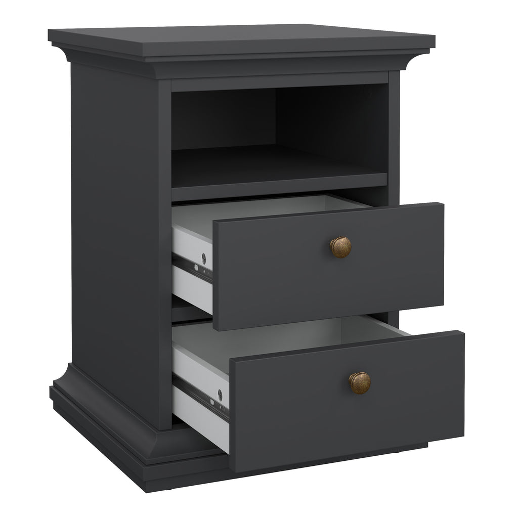 Paris Package - Bedside 2 Drawers + Chest of 4 Drawers + Wardrobe with 2 Doors Matt Grey