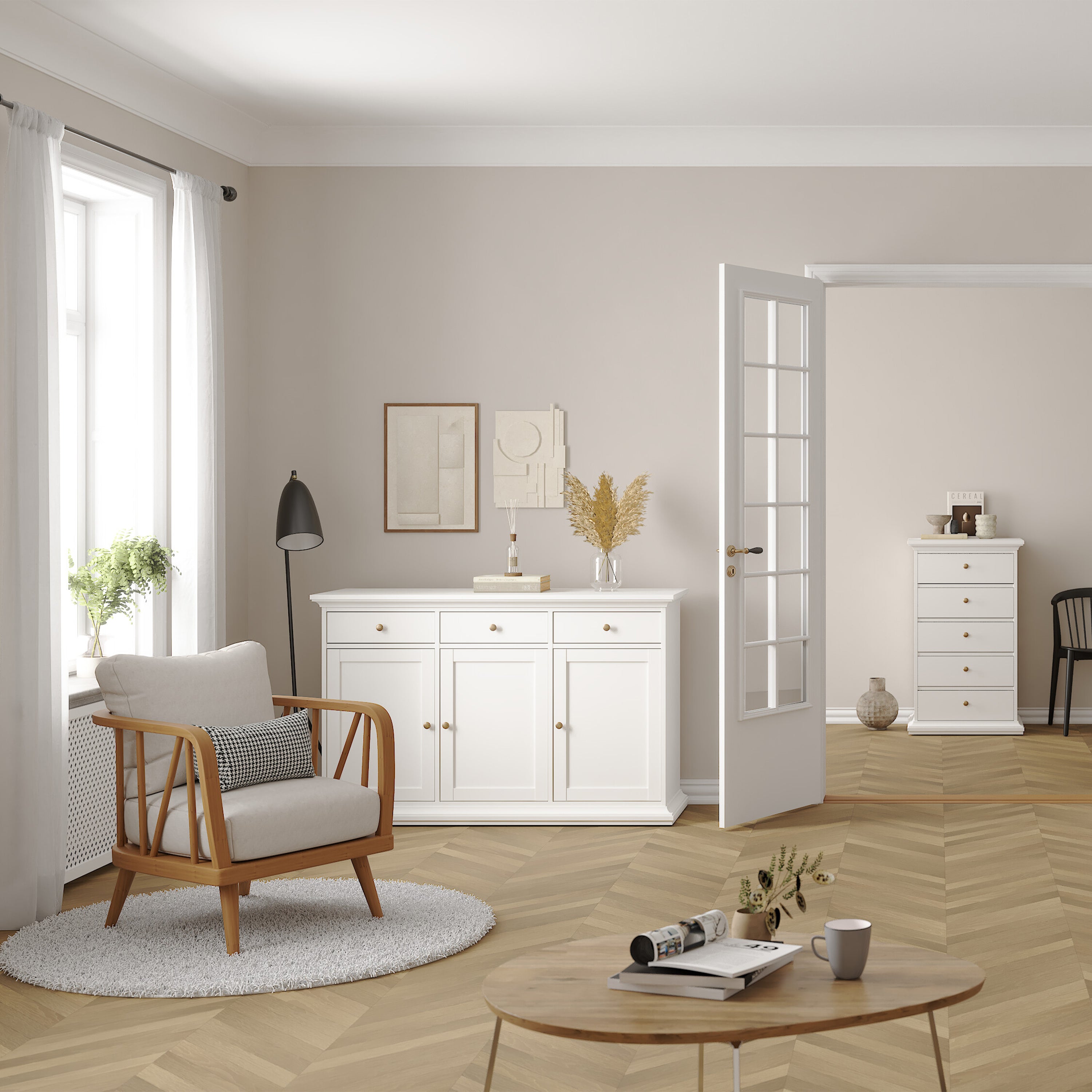 Paris Sideboard with 3 doors and 3 drawers in White