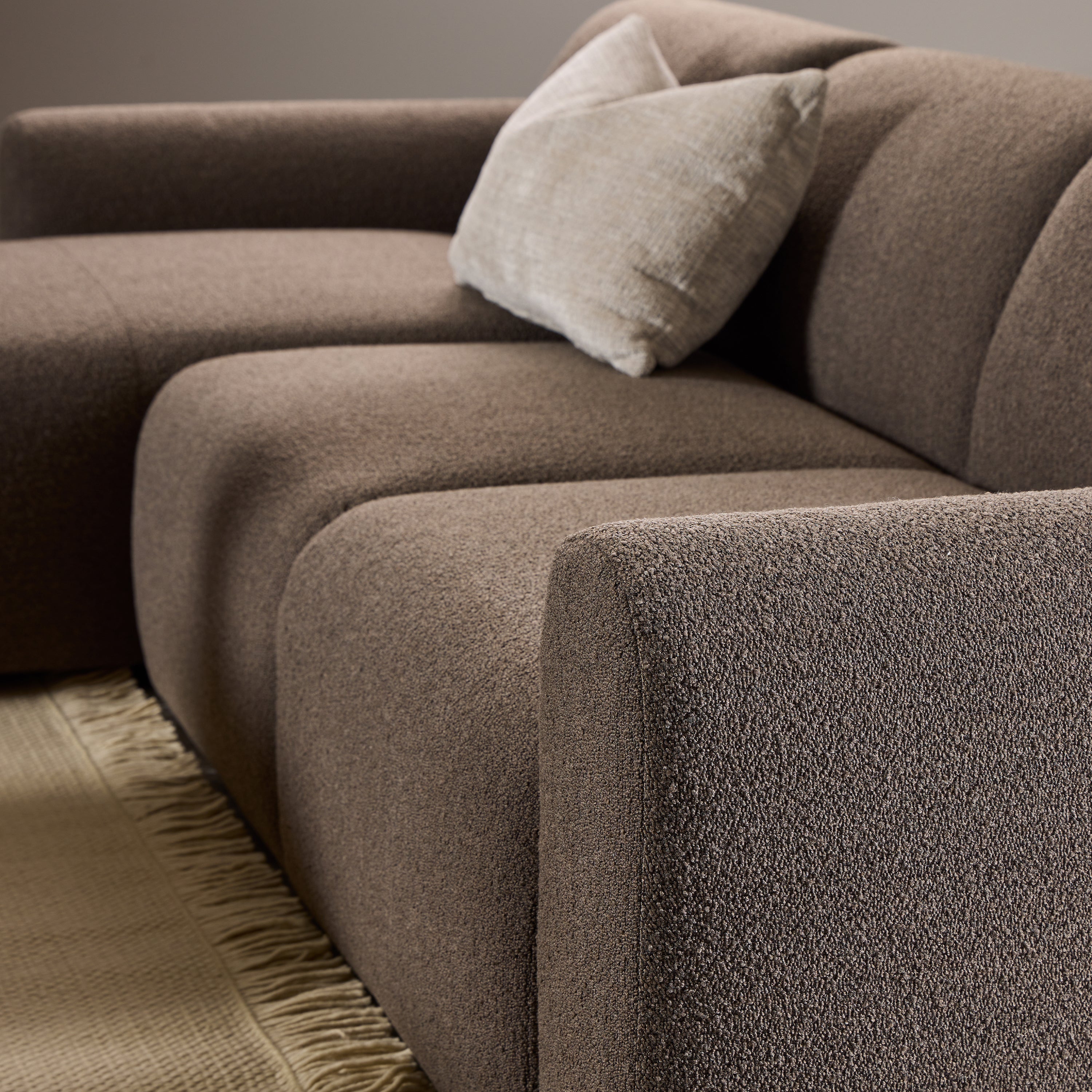 Midfield Left Hand Facing 2 Seater Chaise Longue in Boucle Taupe Fabric