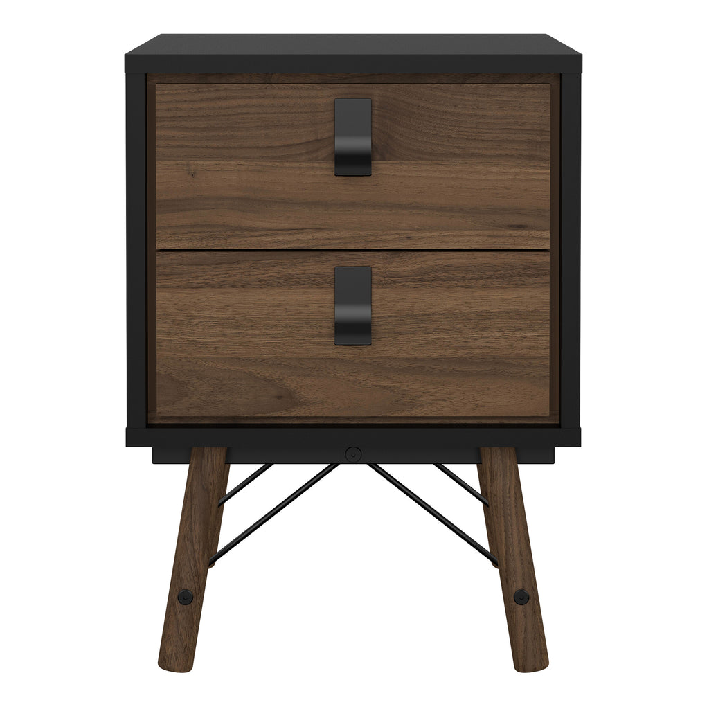 Ry Bedside Cabinet 2 Drawer in Matt Black Walnut