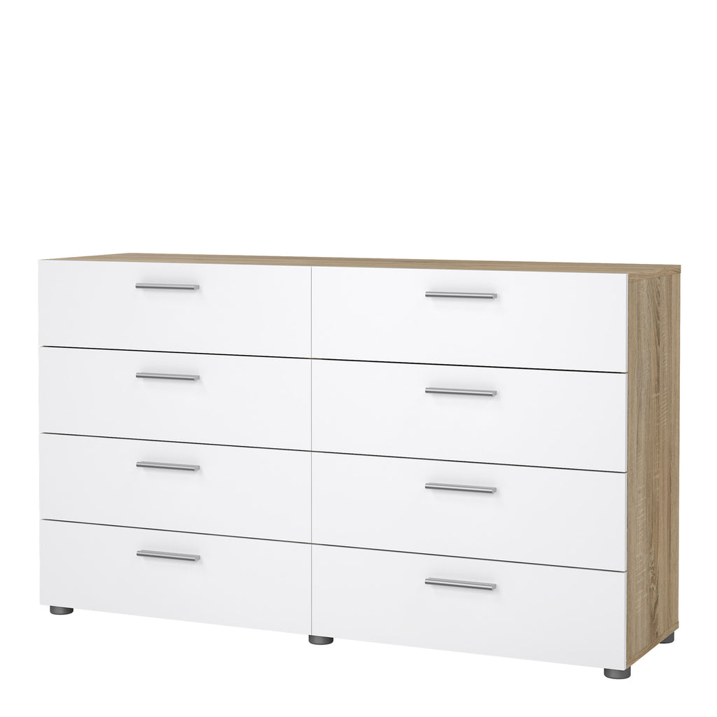 Pepe Wide Chest of 8 Drawers (4+4) in Oak structure/White High Gloss