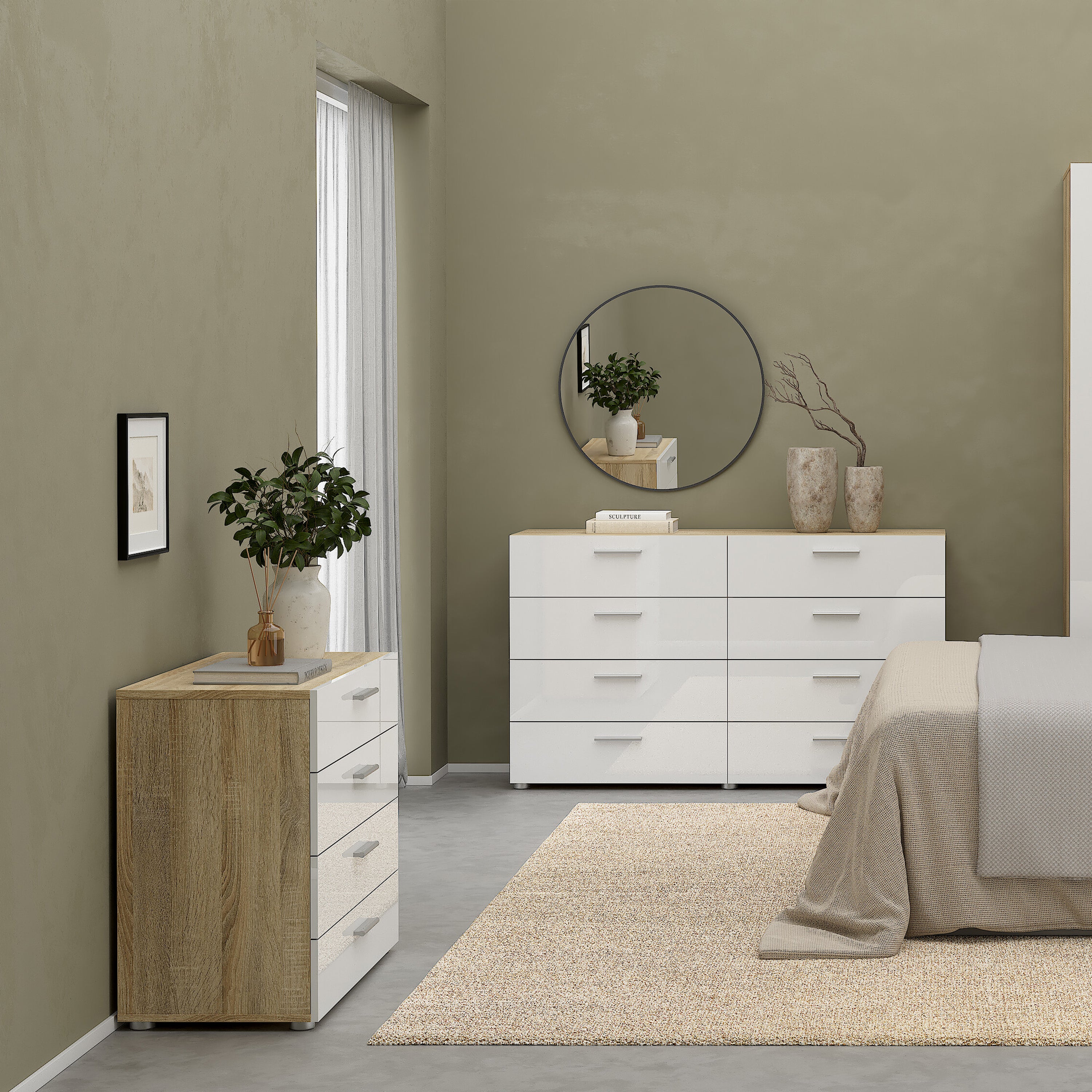 Pepe Chest of 4 Drawers in Oak with White High Gloss