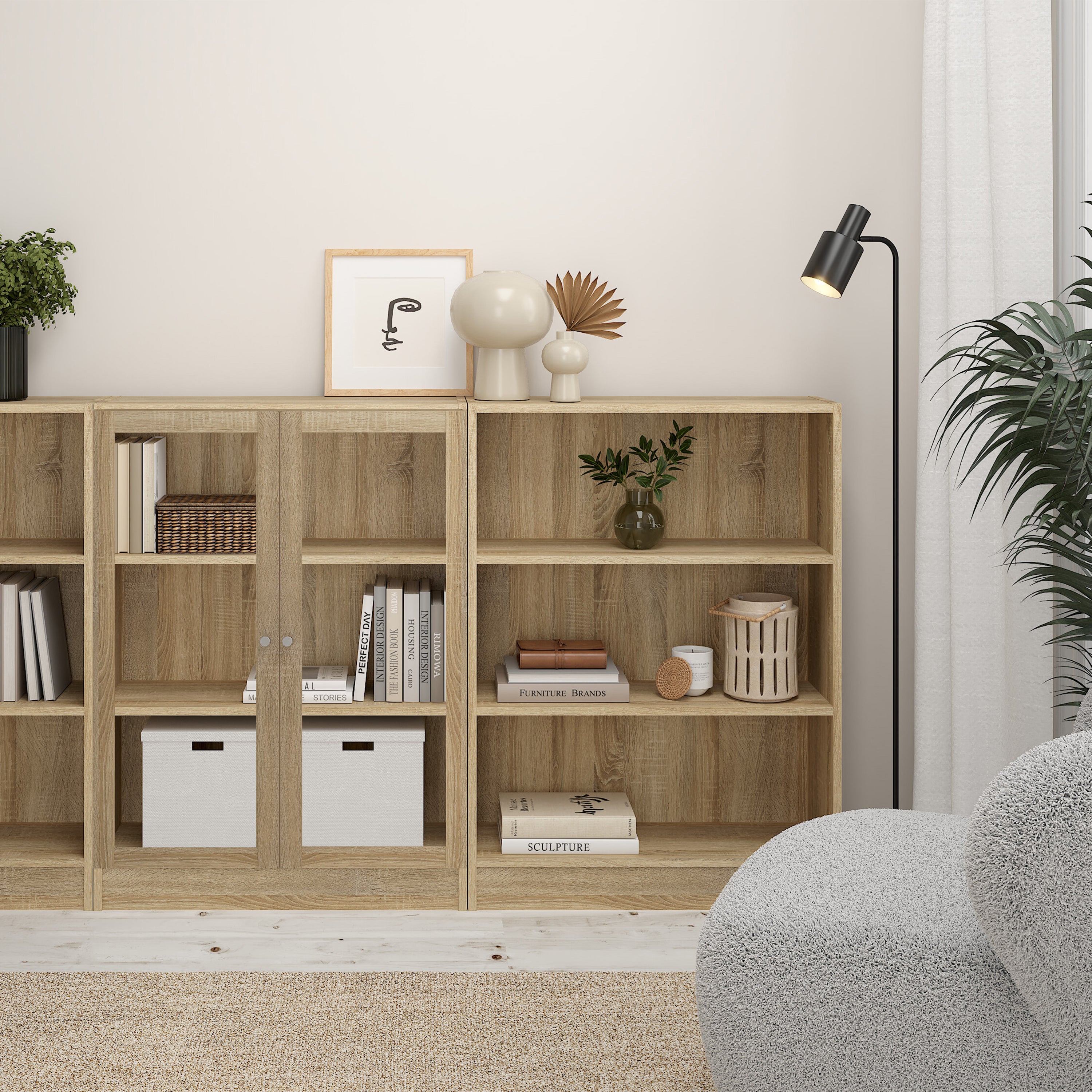 Basic Low Narrow Bookcase (2 Shelves) in Oak