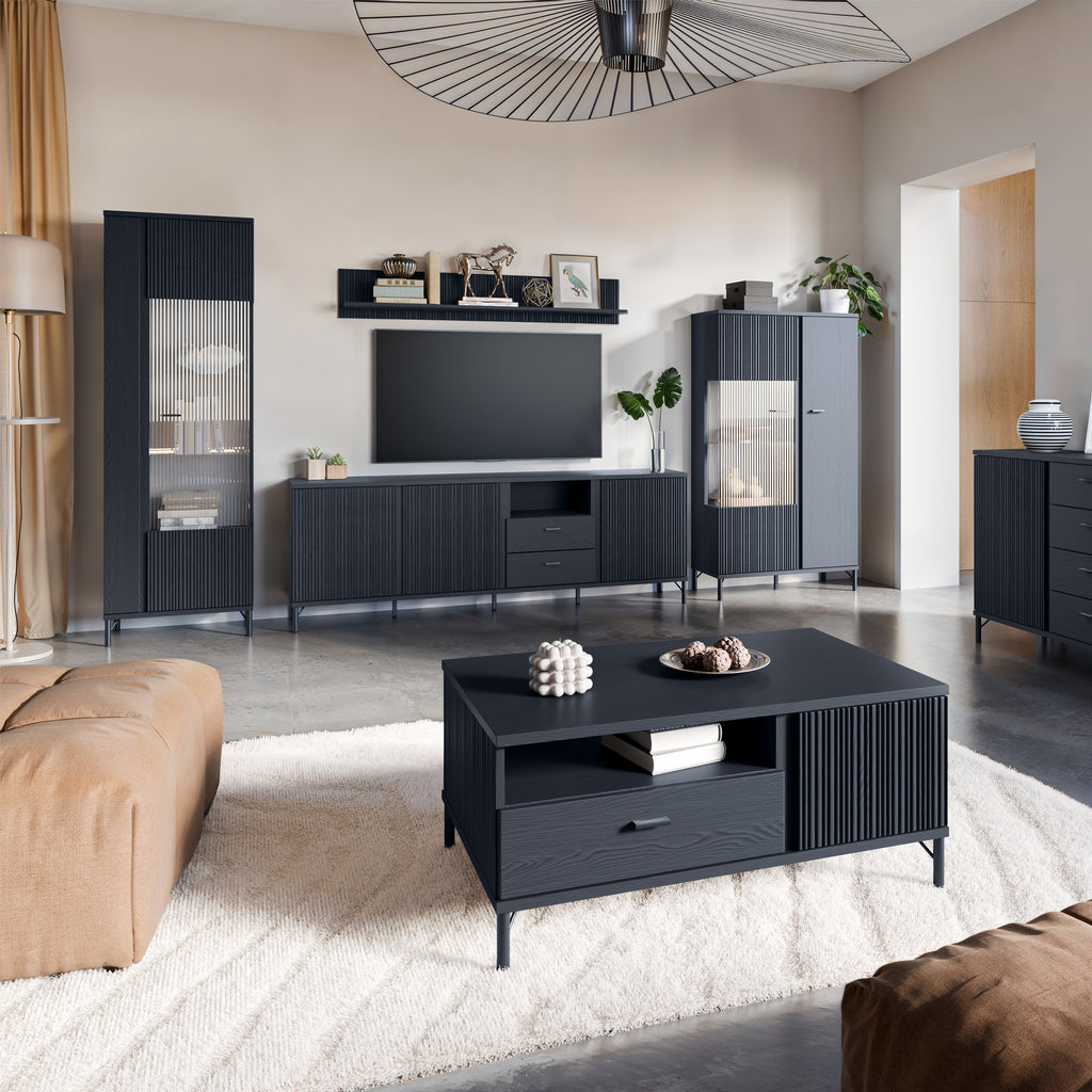 Lusaka TV Cabinet 3 Door 2 Drawer in Black Graphite