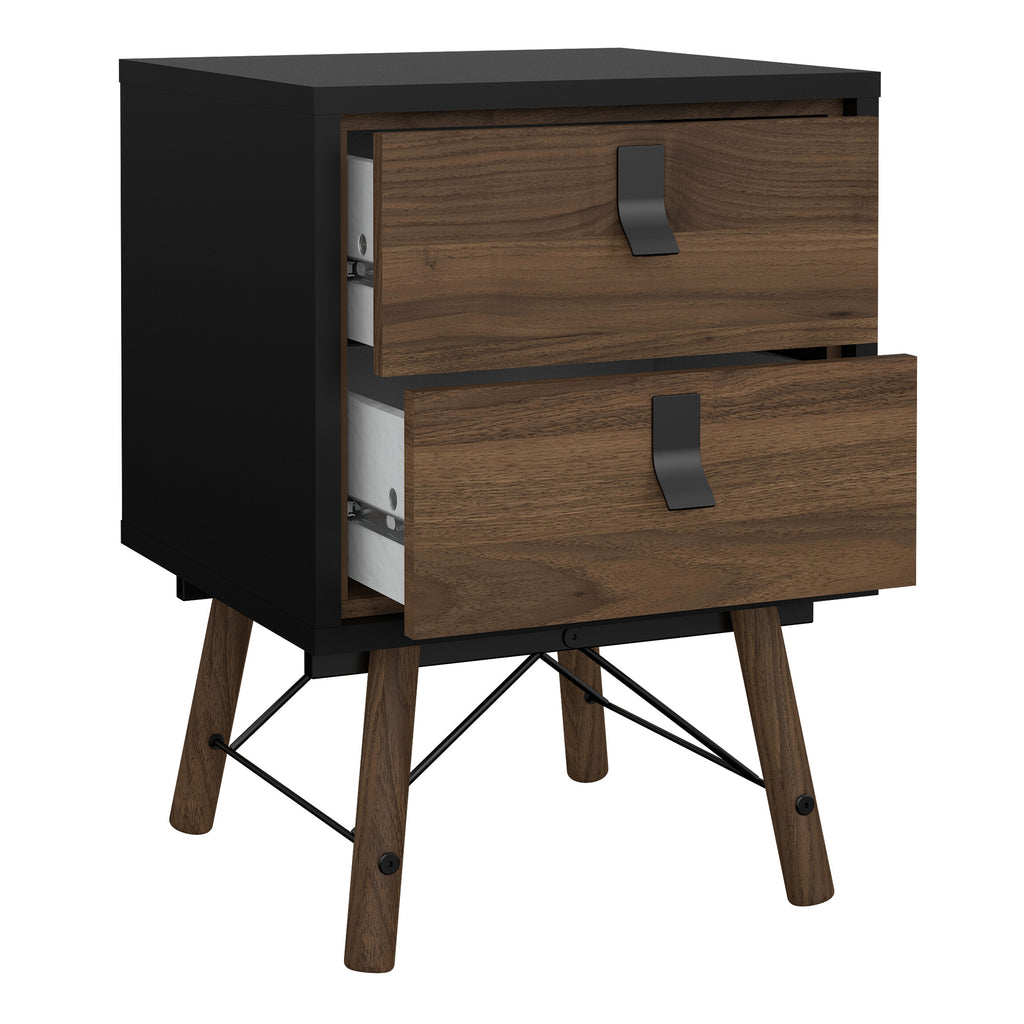Ry Package - Wardrobe 3 Doors + 3 Drawers + Double chest 6 Drawers + Bedside Cabinet 2 Drawers in Matt Black Walnut