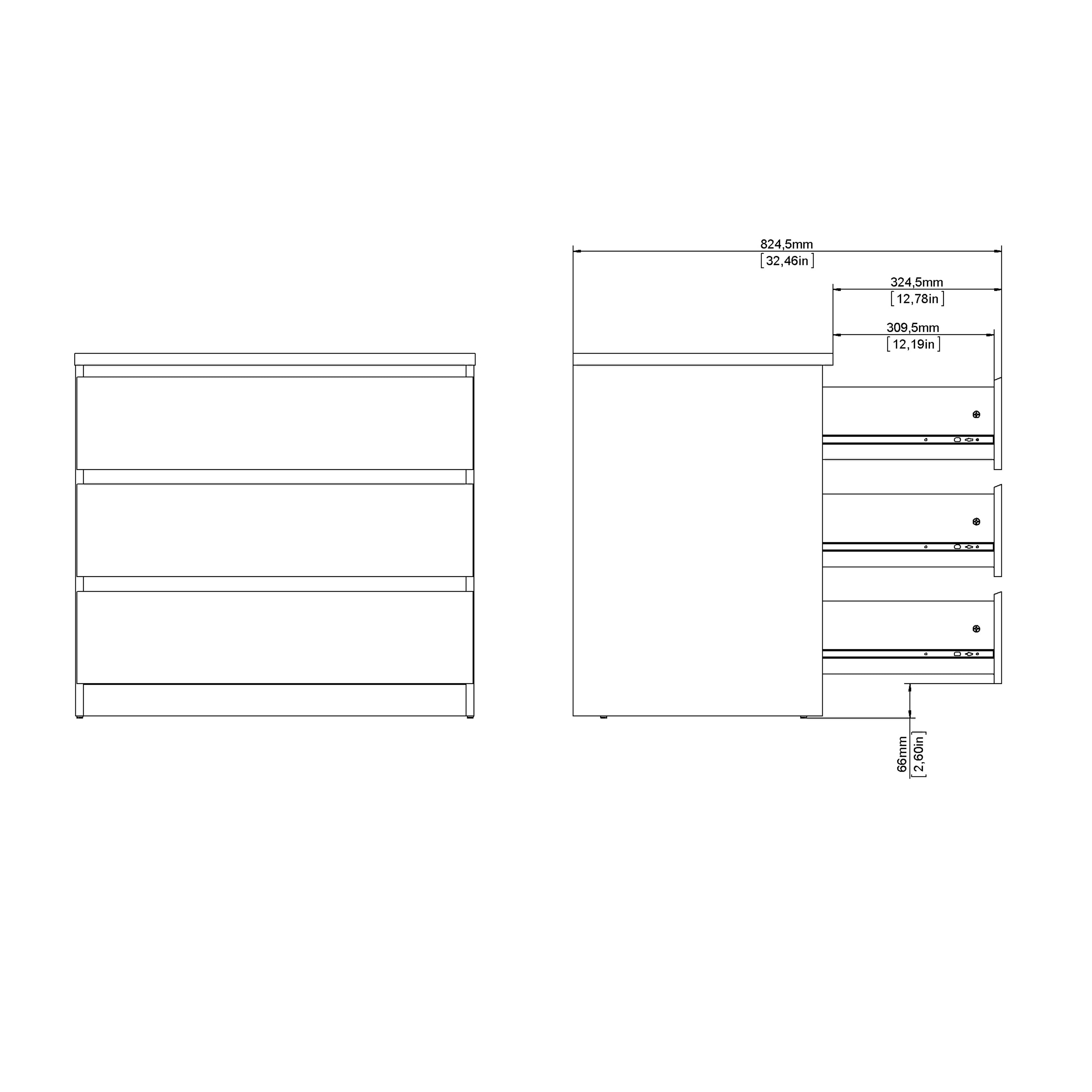 Naia Chest of 3 Drawers in White