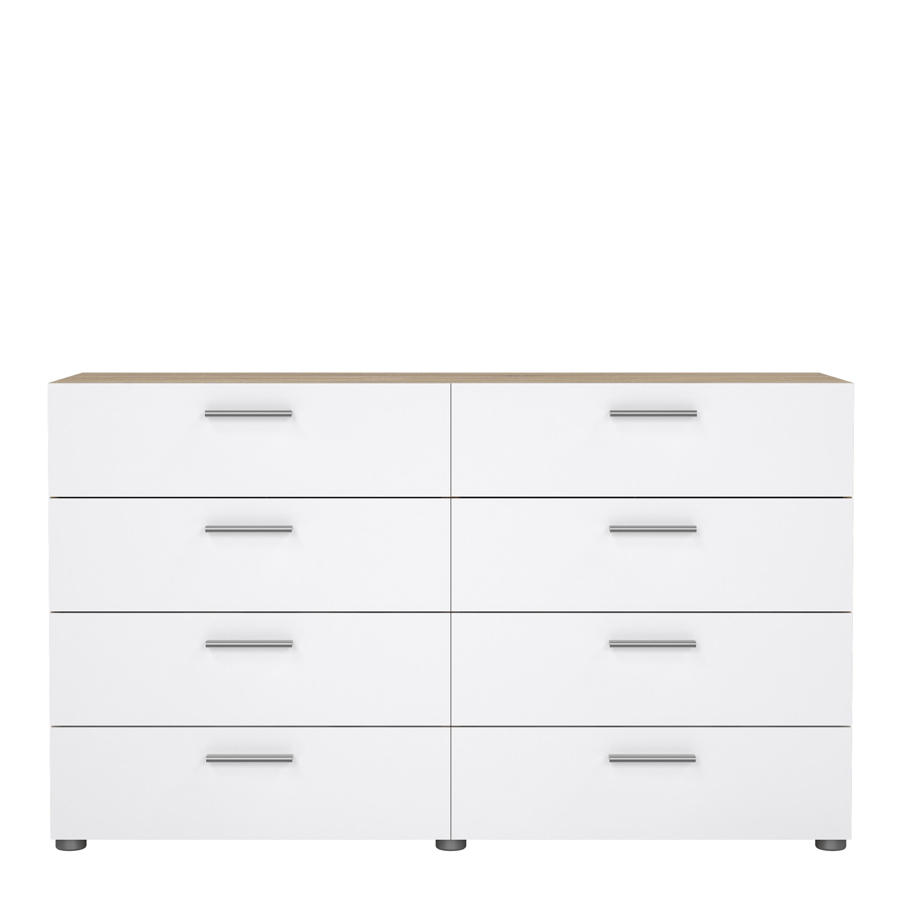 Pepe Wide Chest of 8 Drawers (4+4) in Oak structure/White High Gloss
