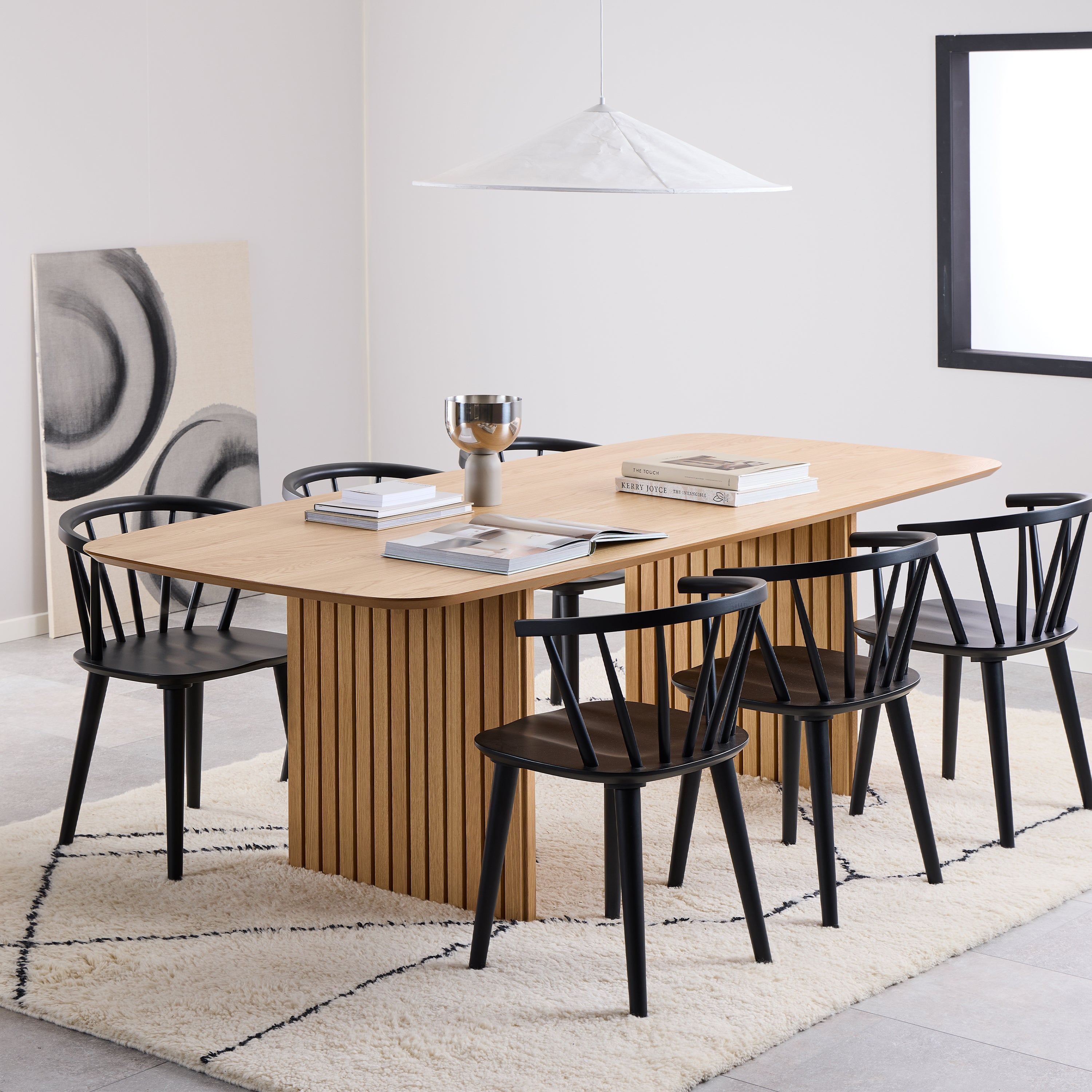 Christo Dining Table in Oak Included 6 Ida Dining Chairs in Black