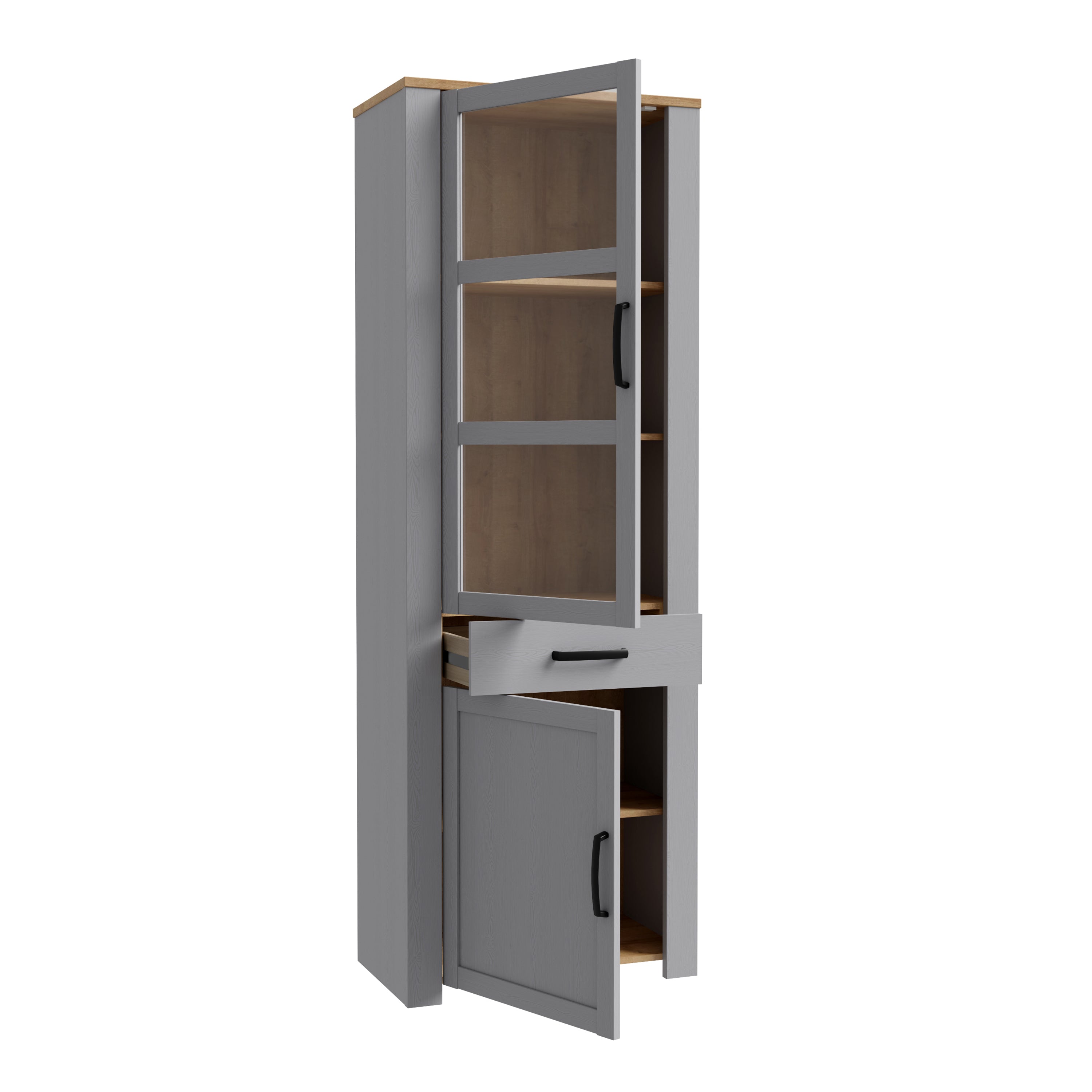 Bohol Narrow Display Cabinet inc. 2x LED Lights in Riviera Oak/Grey Oak