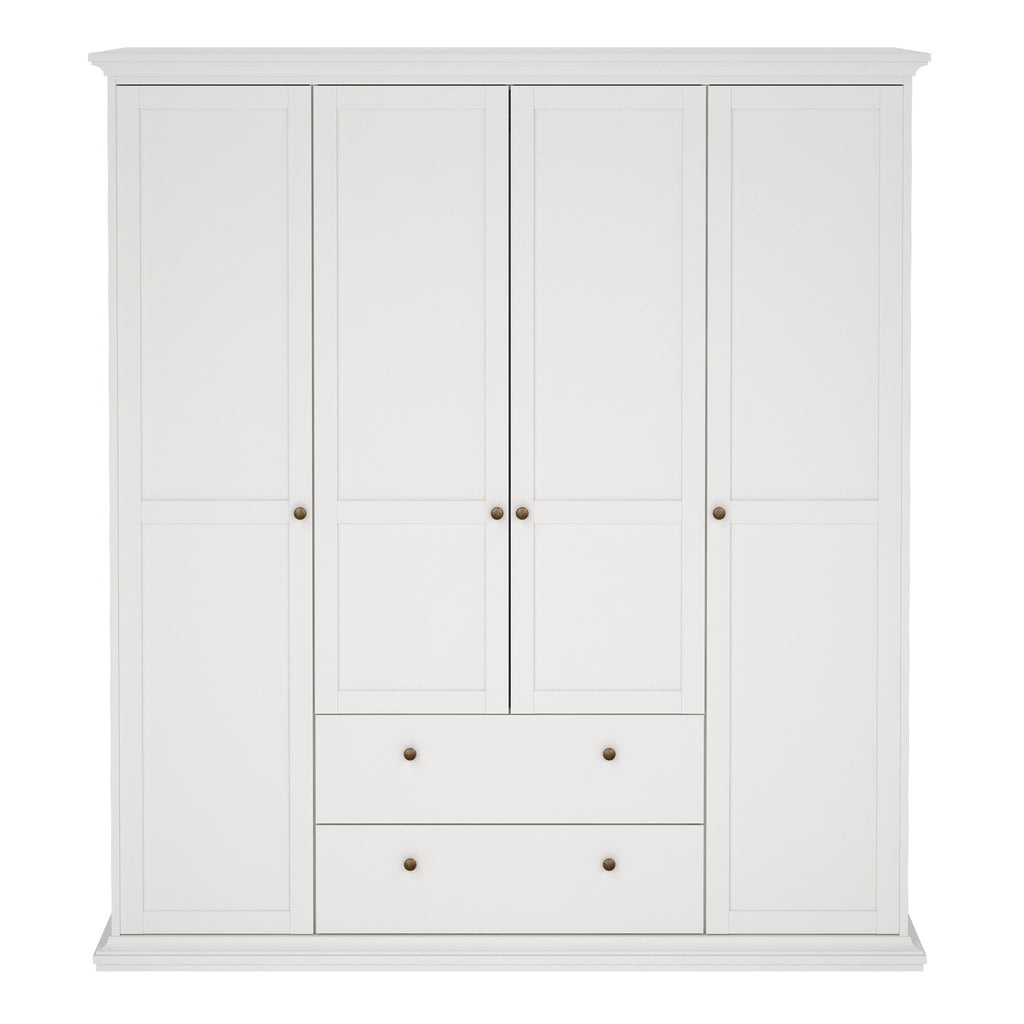 Paris Wardrobe with 4 Doors and 2 Drawers in White