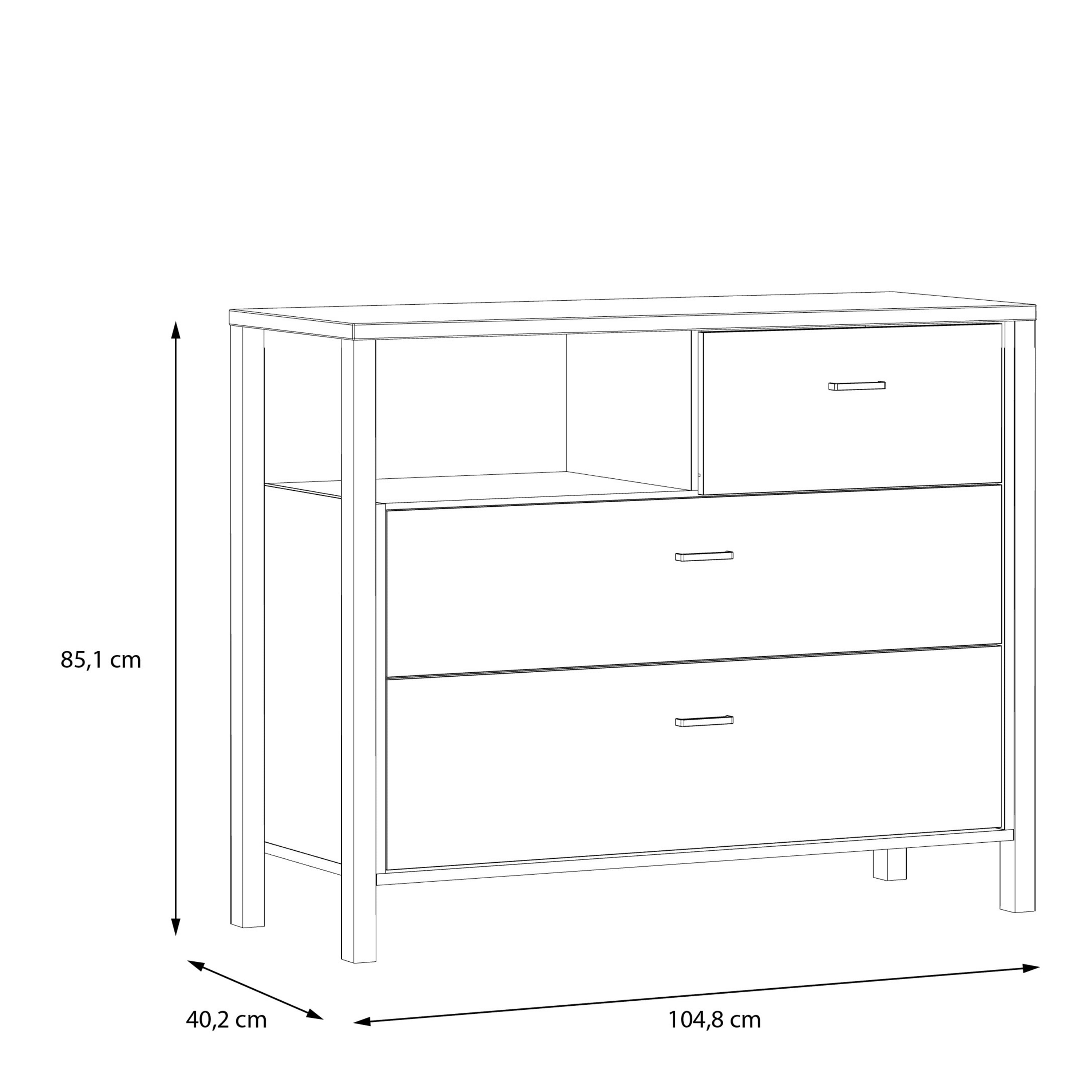 High Rock Chest of 3 Drawers in Matt Black/Riviera Oak