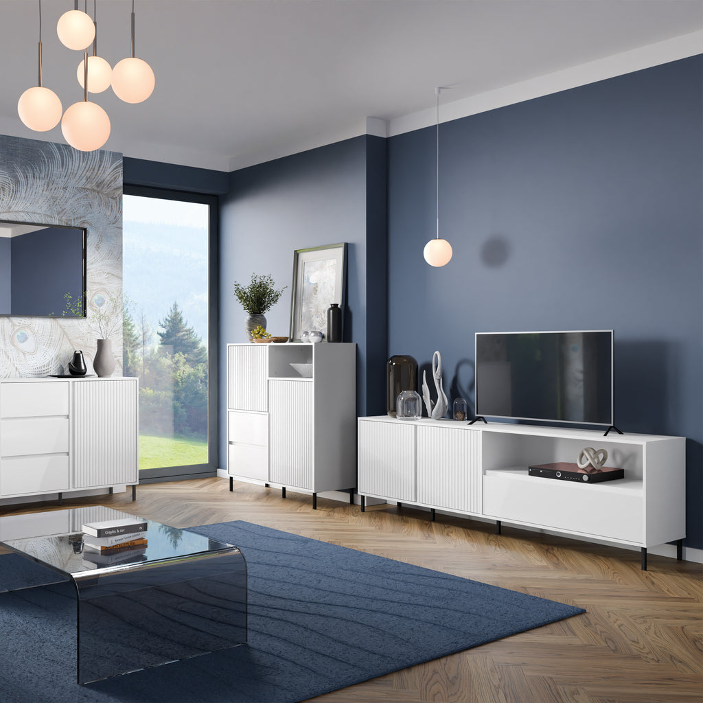 Avenale TV Cabinet 2 Door 1 Drawer in Alpine White High Gloss