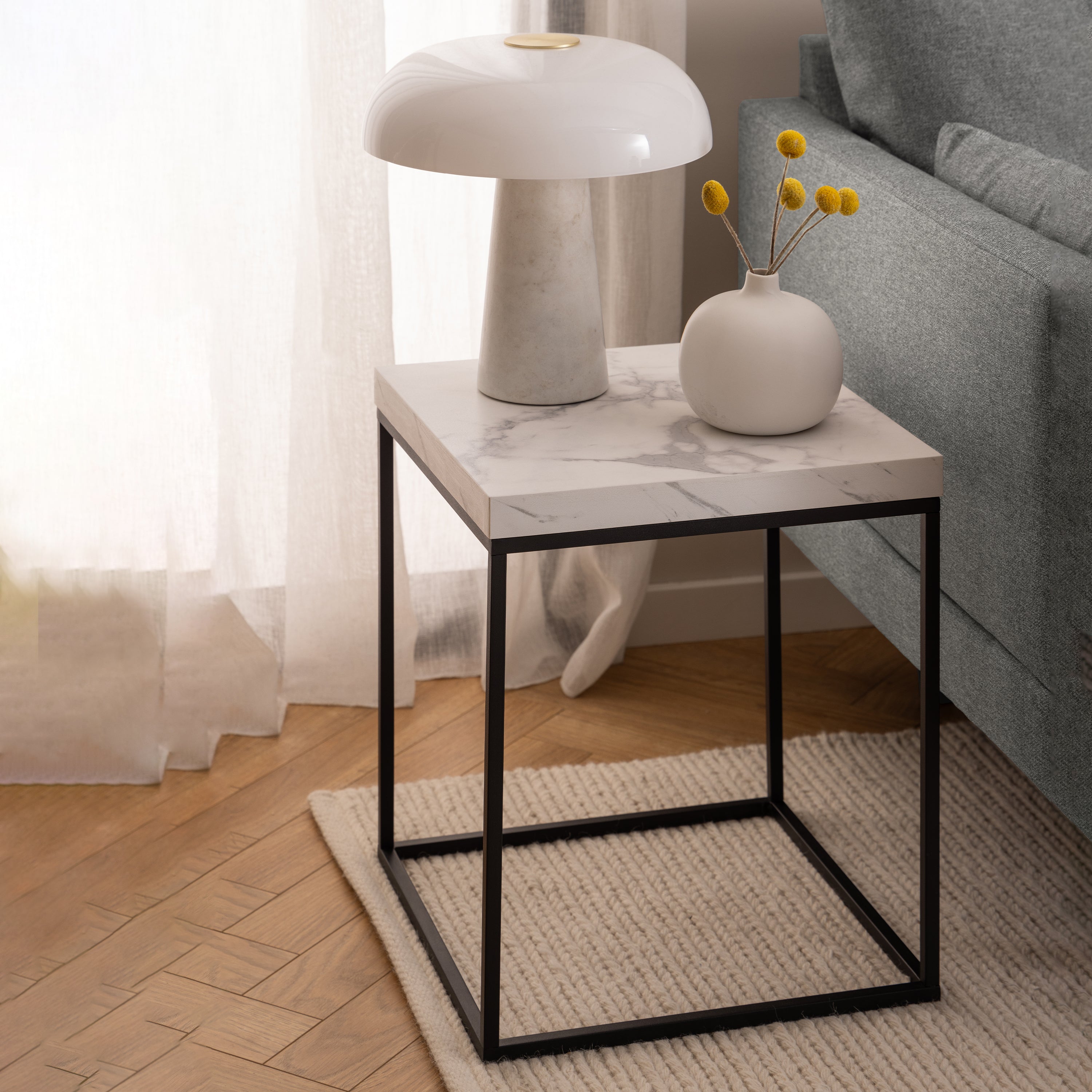 Barossa Coffee Table with White Marble Carrara Top & Black Base 40cm