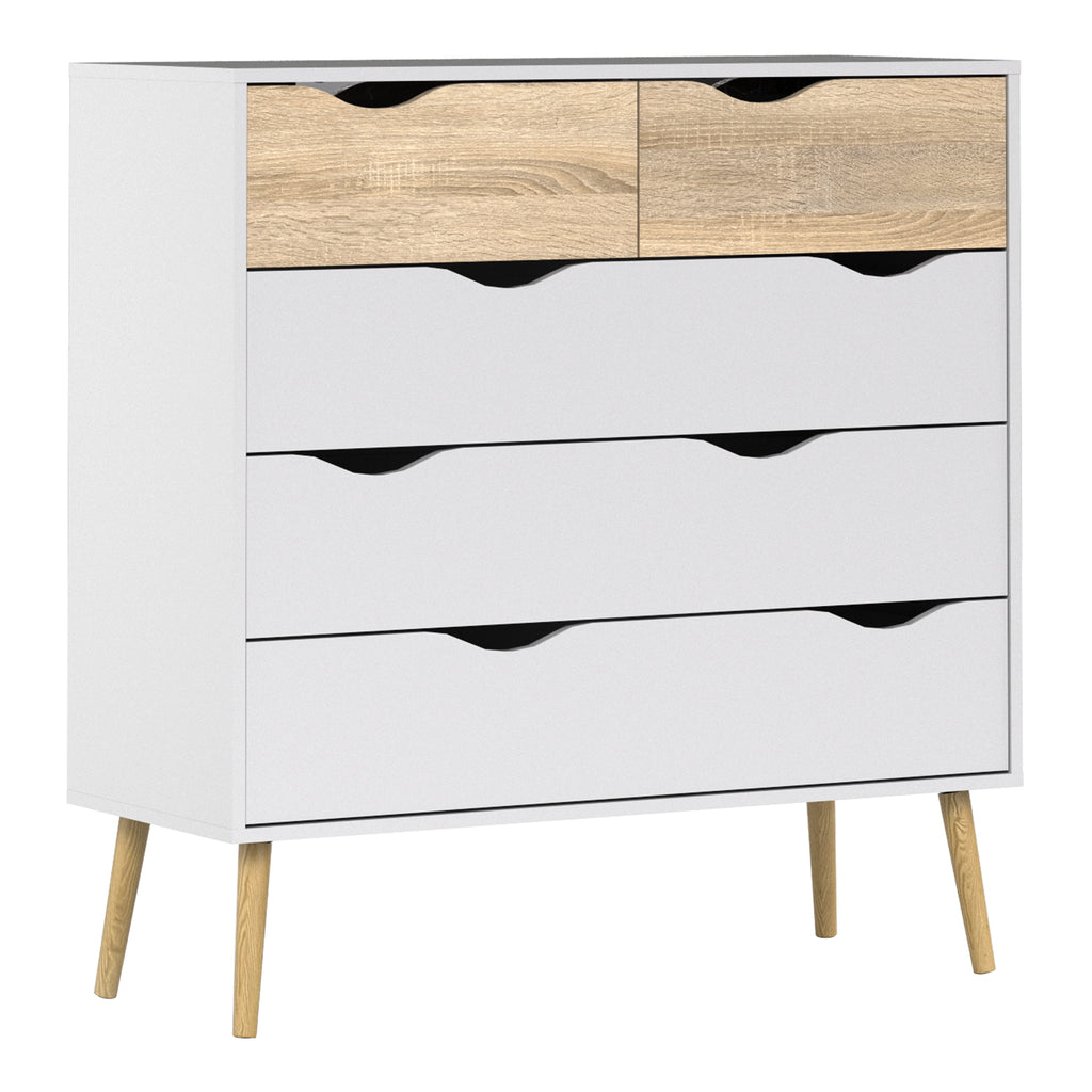 Oslo Package - Bedside 1 Drawer + Chest of 5 Drawers (2+3) + Wardrobe 2 Doors 2 Drawers in White and Oak