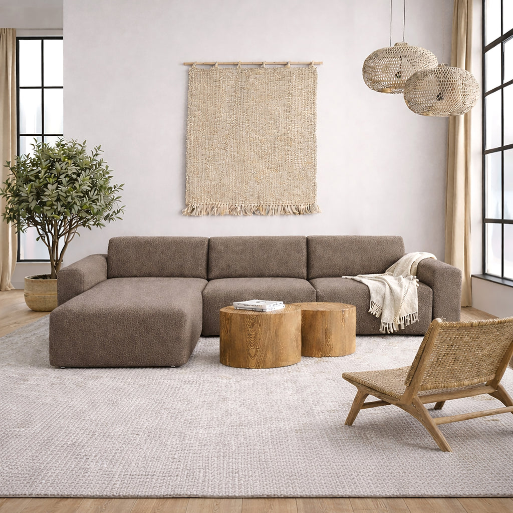 Midfield Left Hand Facing 2 Seater Chaise Longue in Boucle Taupe Fabric