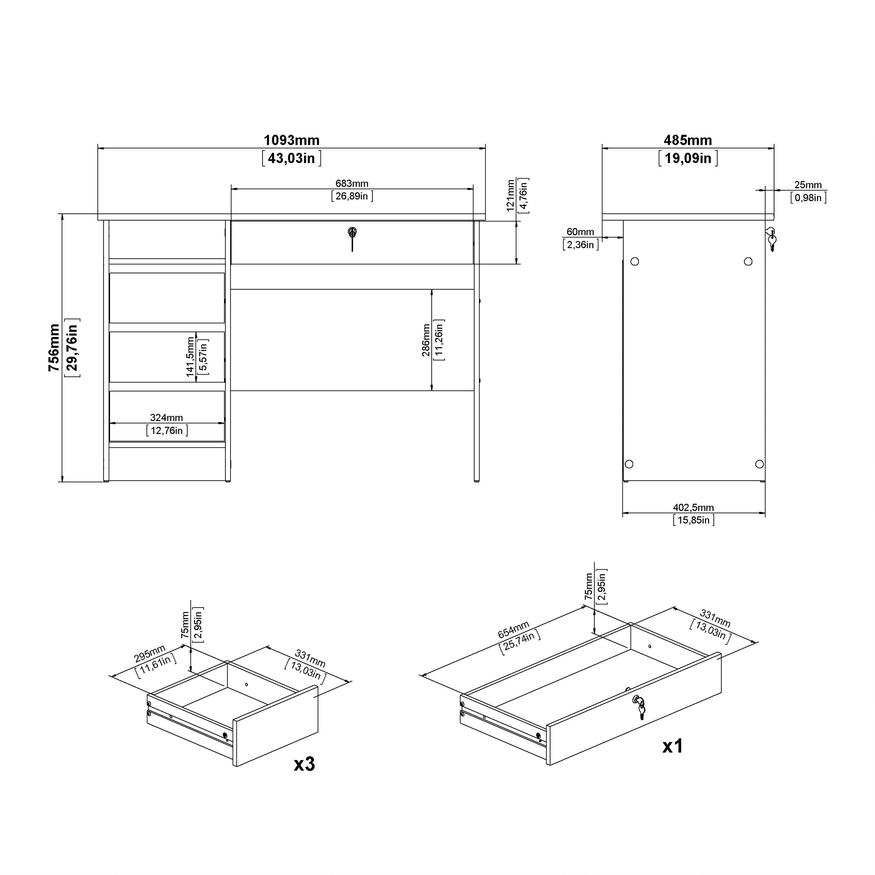 Function Plus 4 Drawer Desk Handleless Drawer in Jackson Hickory Oak