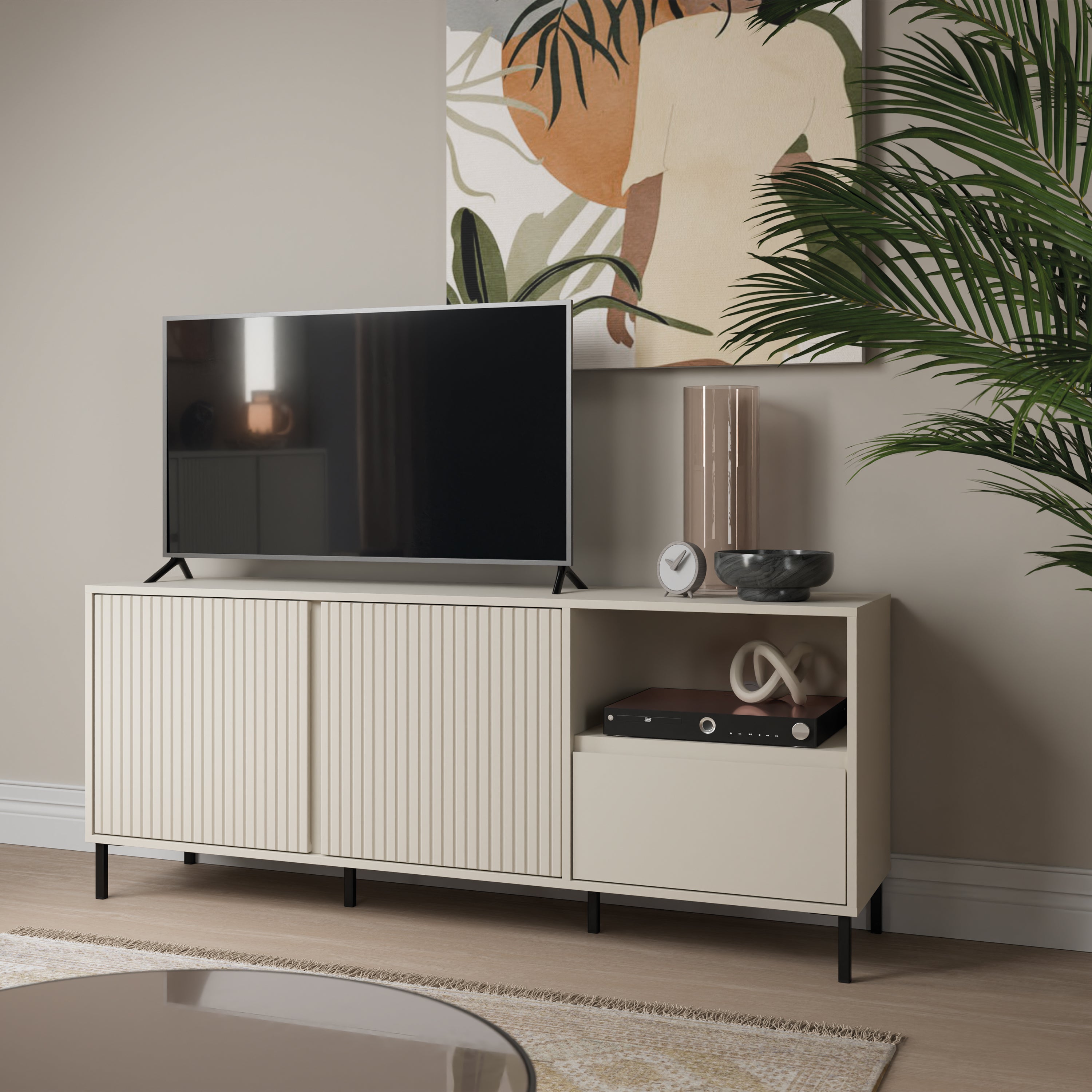 Avenale Wide TV Cabinet  2 Door 1 Drawer in Cashmere
