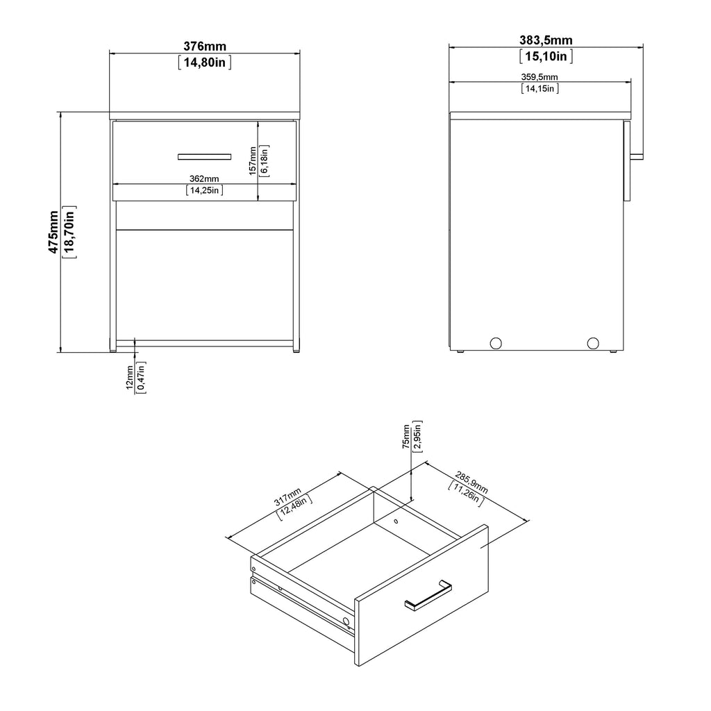 Space Package - Bedside 1 Drawer + Chest of 3 Drawers + Wardrobe with 2 Doors + 1 Drawer in Oak