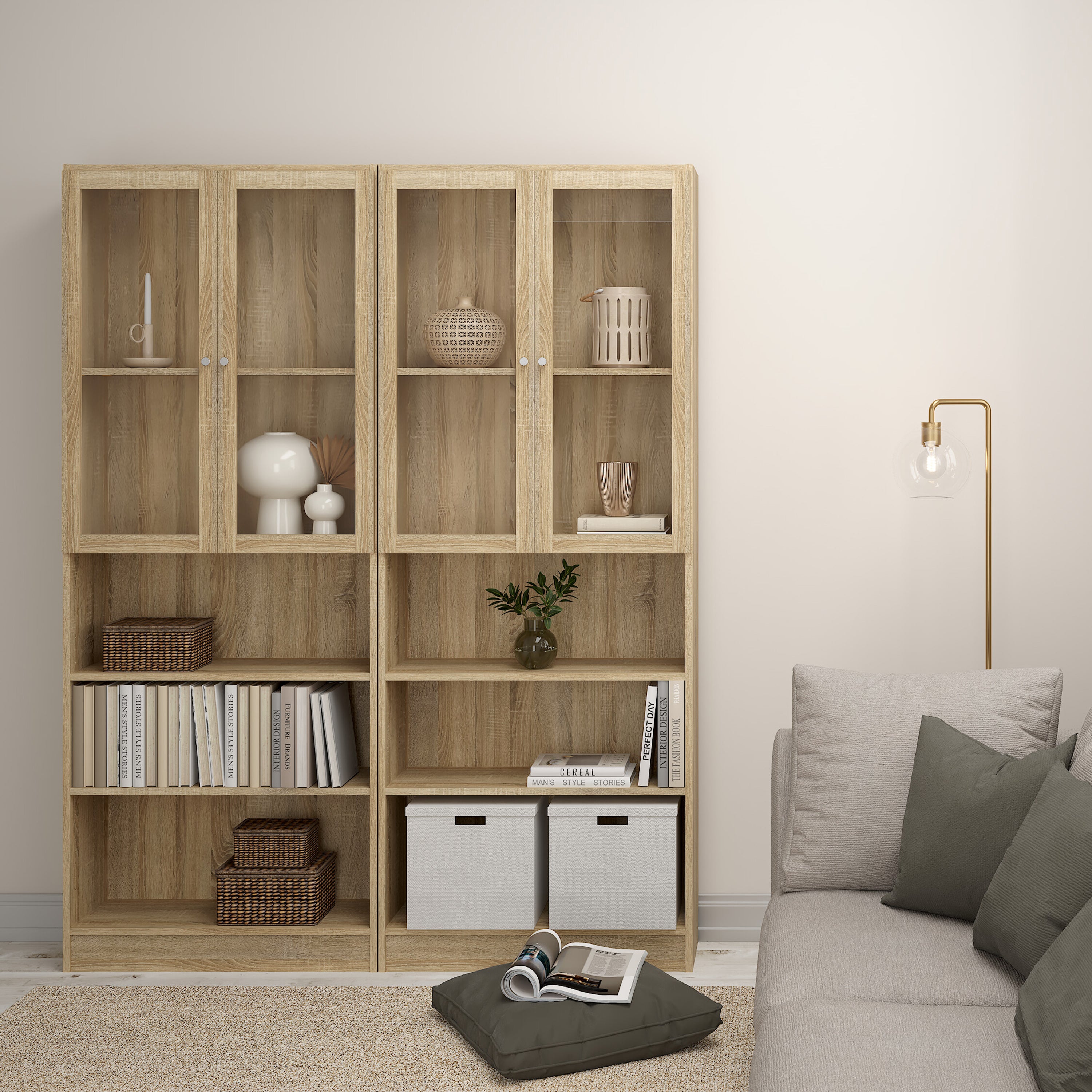 Basic Tall Wide Bookcase (4 Shelves) in Oak
