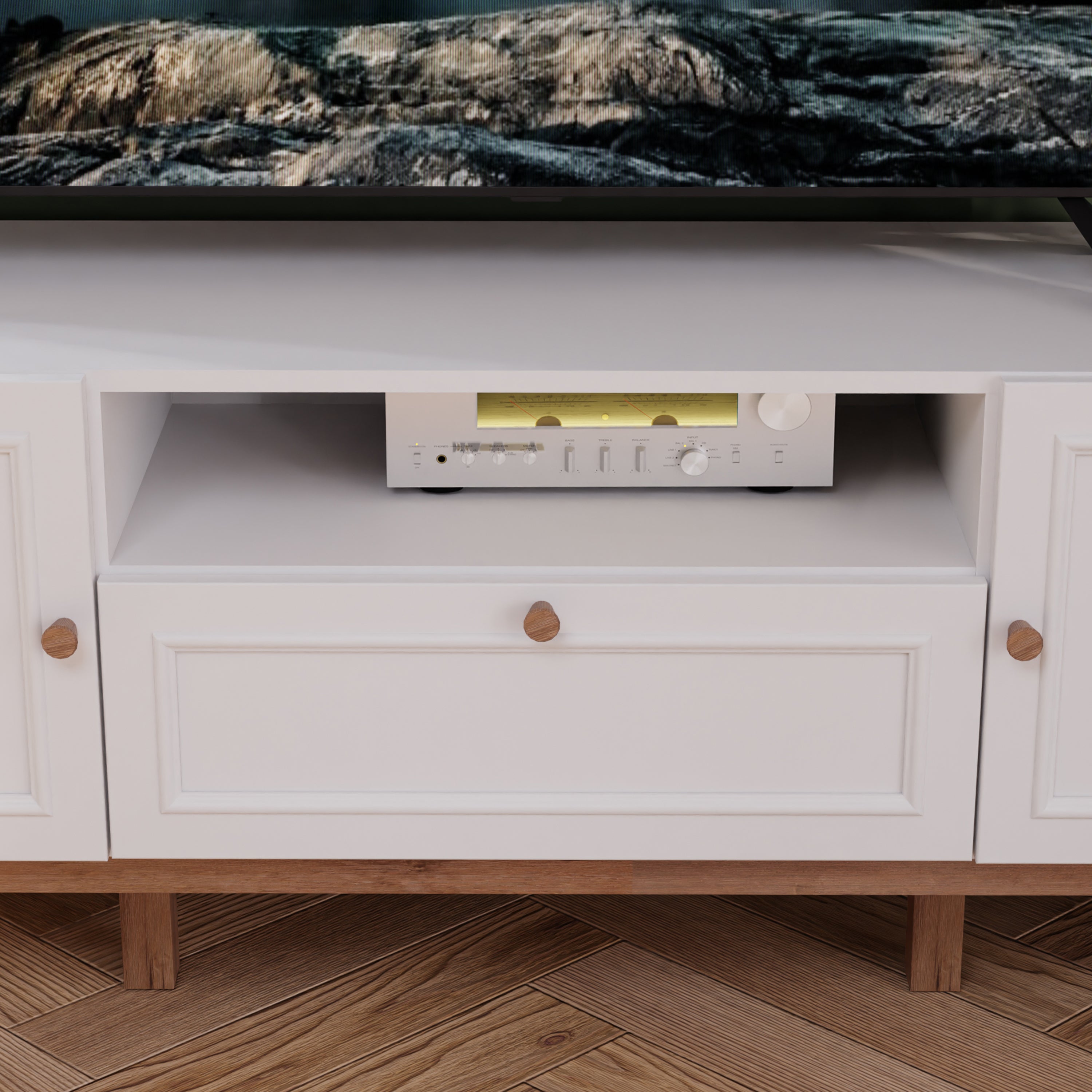 Wensley 2 Door 1 Drawer TV Unit in Light Grey and Oak inc LED Lighting