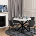 Heaven Round Dining Table with White Polished Marble Top Included 4 I_Oregon Dining Chair In Black with Cream Stitching,