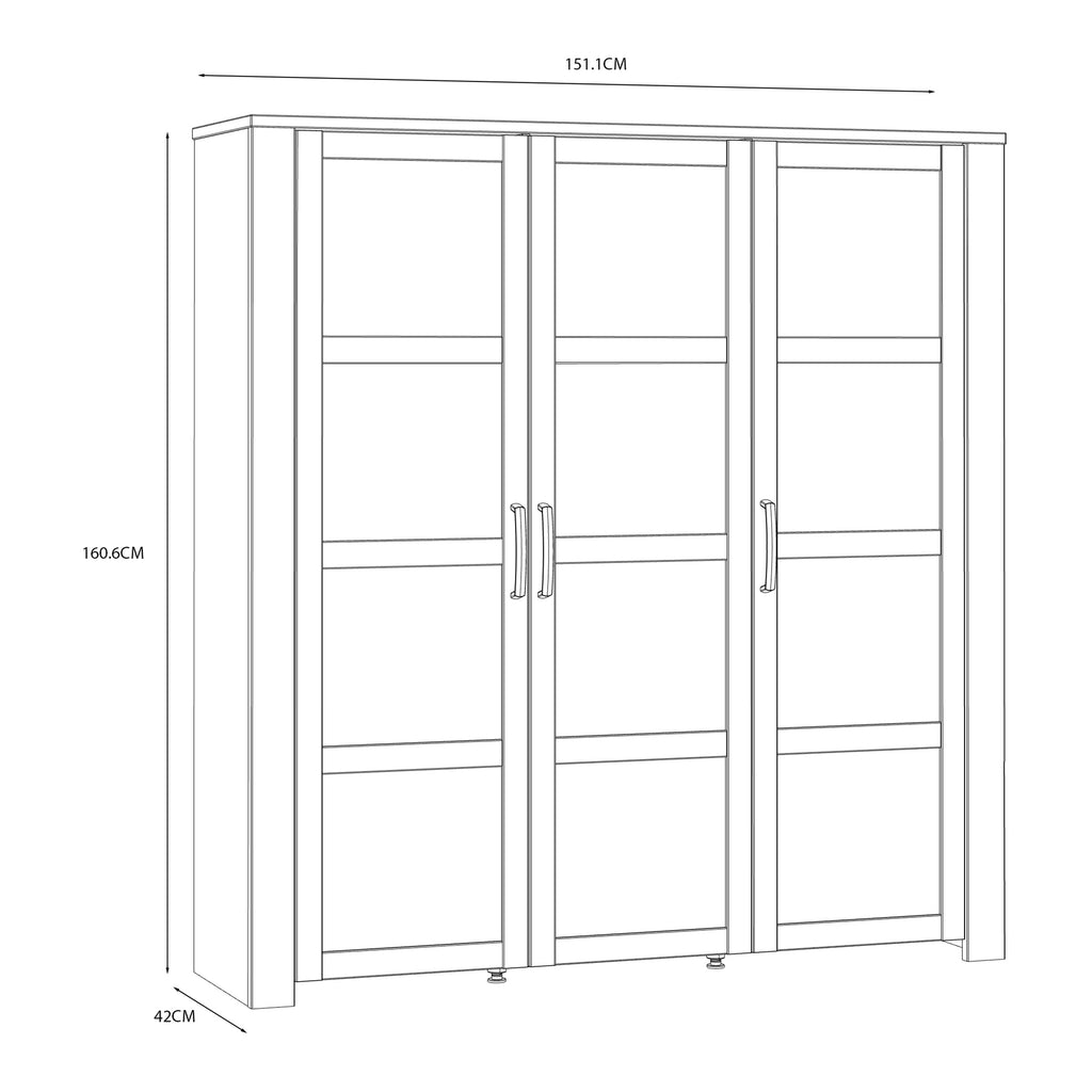 Bohol 3 Door Large Display Cabinet in Riviera Oak/White