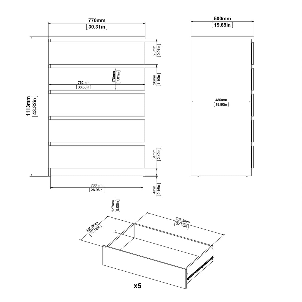 Naia Chest of 5 Drawers in Jackson Hickory Oak