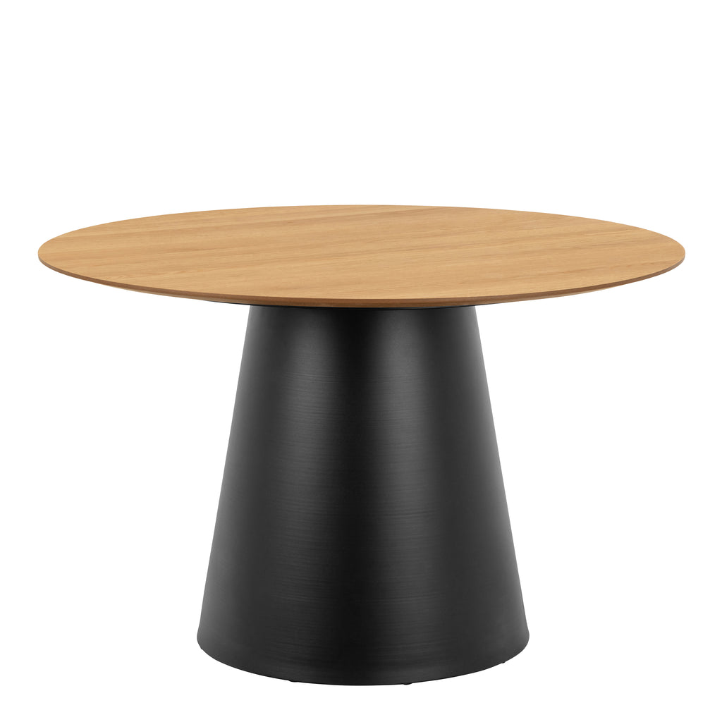 Soli Round Dining Table in Oak/Black 120x75cm Included 4 Darlene Dining Chair with Armrest and Swivel Function in Grey