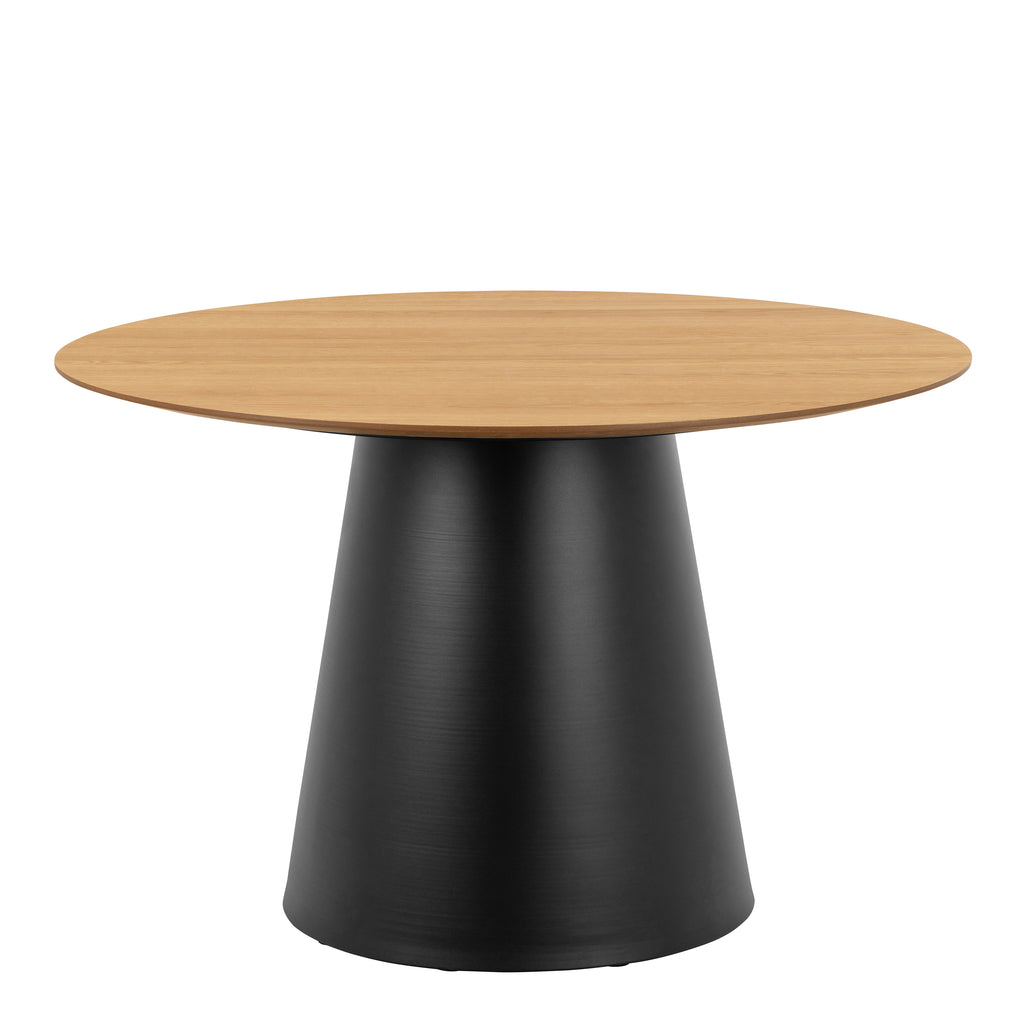 Soli Round Dining Table in Oak/Black 120x75cm Included 4 Darlene Dining Chair with Armrest and Swivel Function in Beige