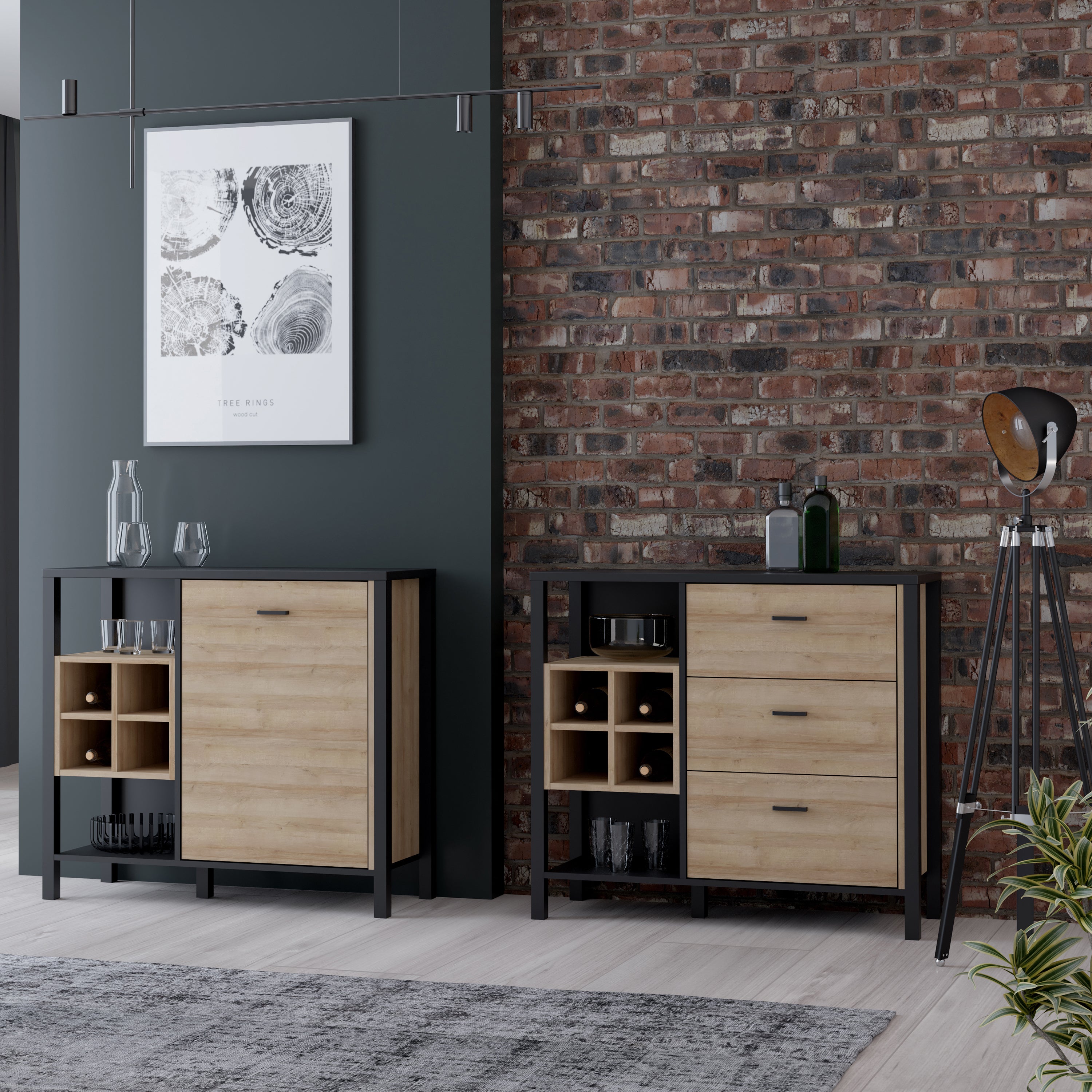 High Rock 3 Drawer Display Chest in Matt Black/Riviera Oak