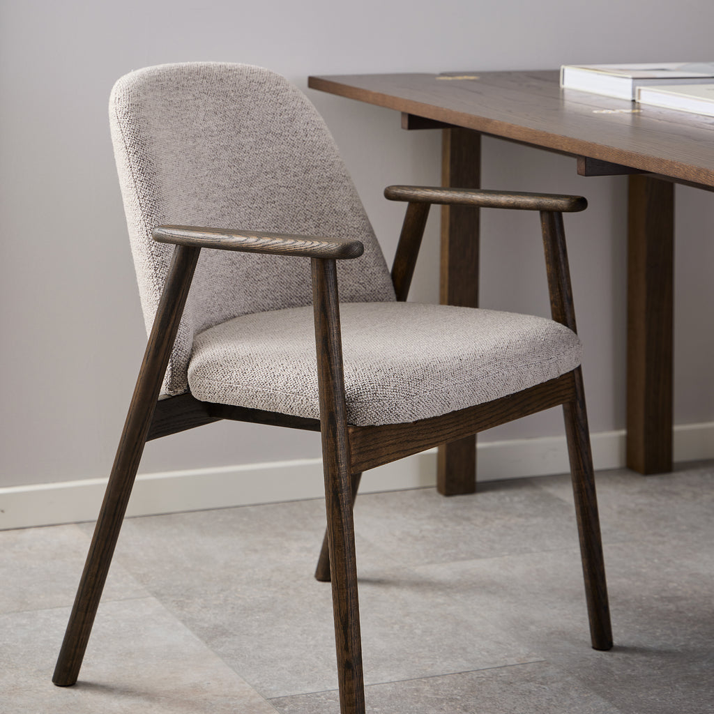 Leo Dining Chairs With Armrest in Monza Fabric Beige Set of 2