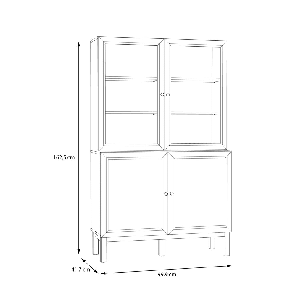 Wensley Display Cabinet with 2 Doors and 2 Glass Doors in Light Grey and Oak