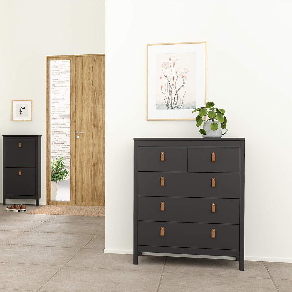 Barcelona Package - Bedside Table 2 Drawers + Chest 5 Drawers + Wardrobe with 3 Doors in Matt Black