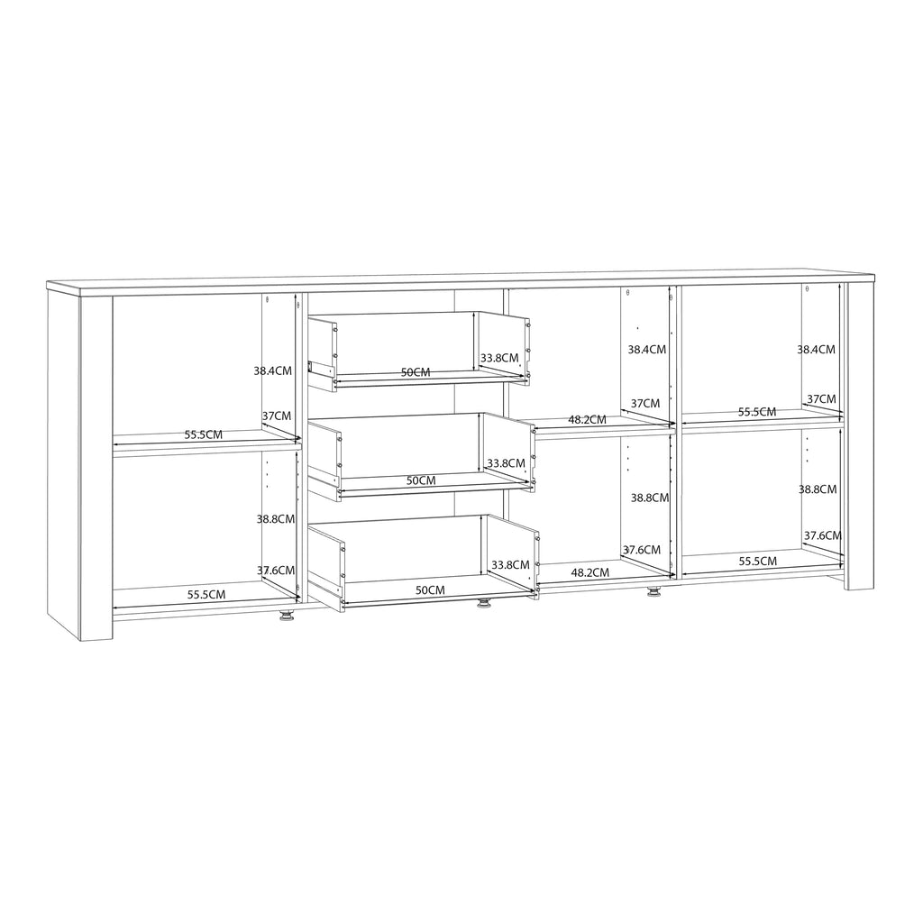 Bohol 3 Door 3 Drawer Large Sideboard in Riviera Oak/White