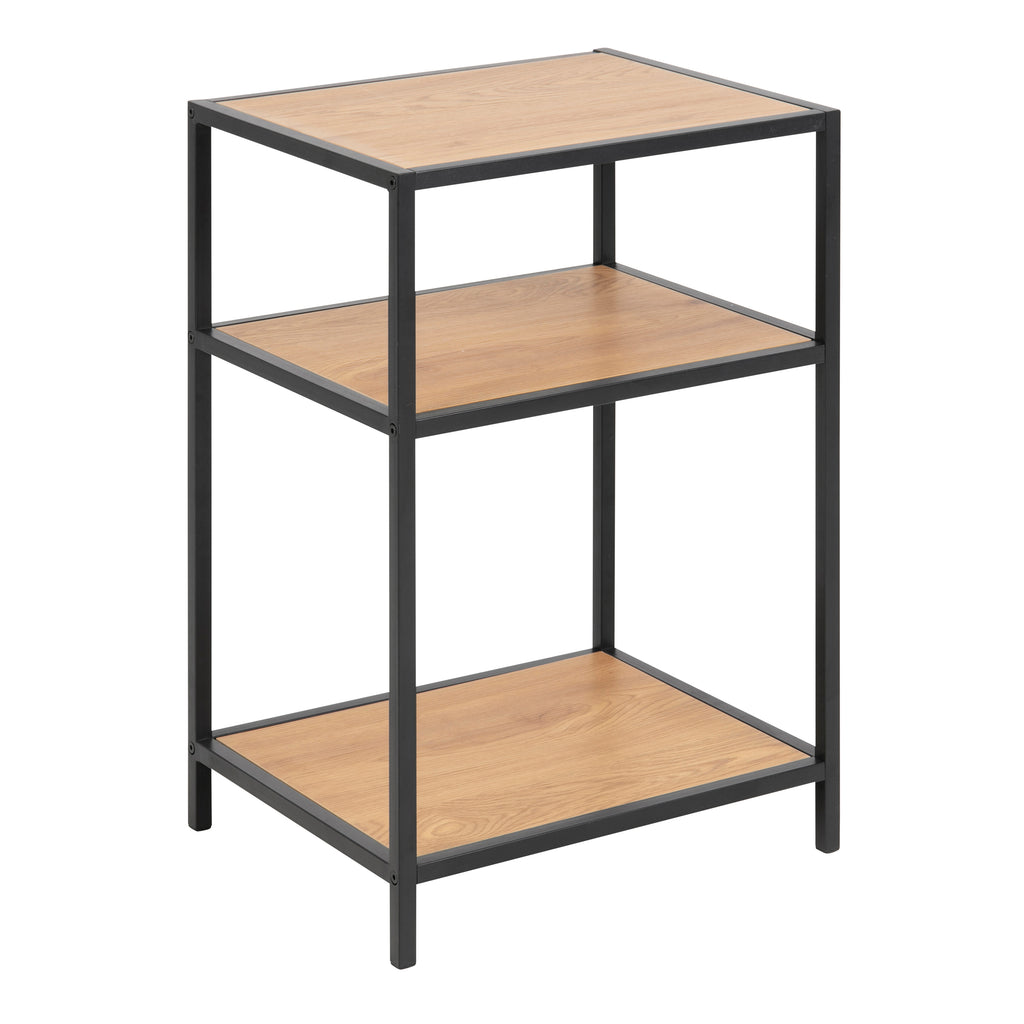 Seaford Black Metal Bedside Table with 2 Oak Shelves