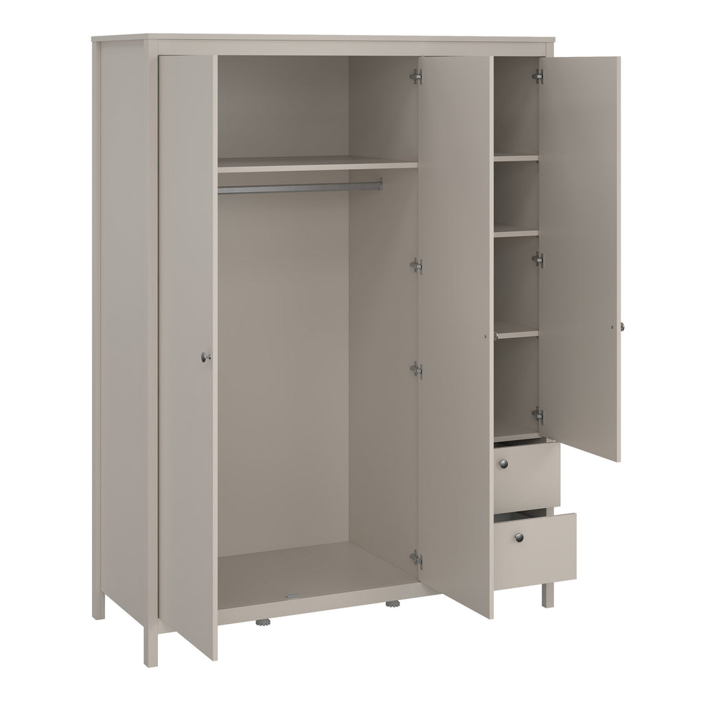 Madrid Wardrobe with 2 Doors + 1 Mirror Door + 2 Drawers in Cashmere