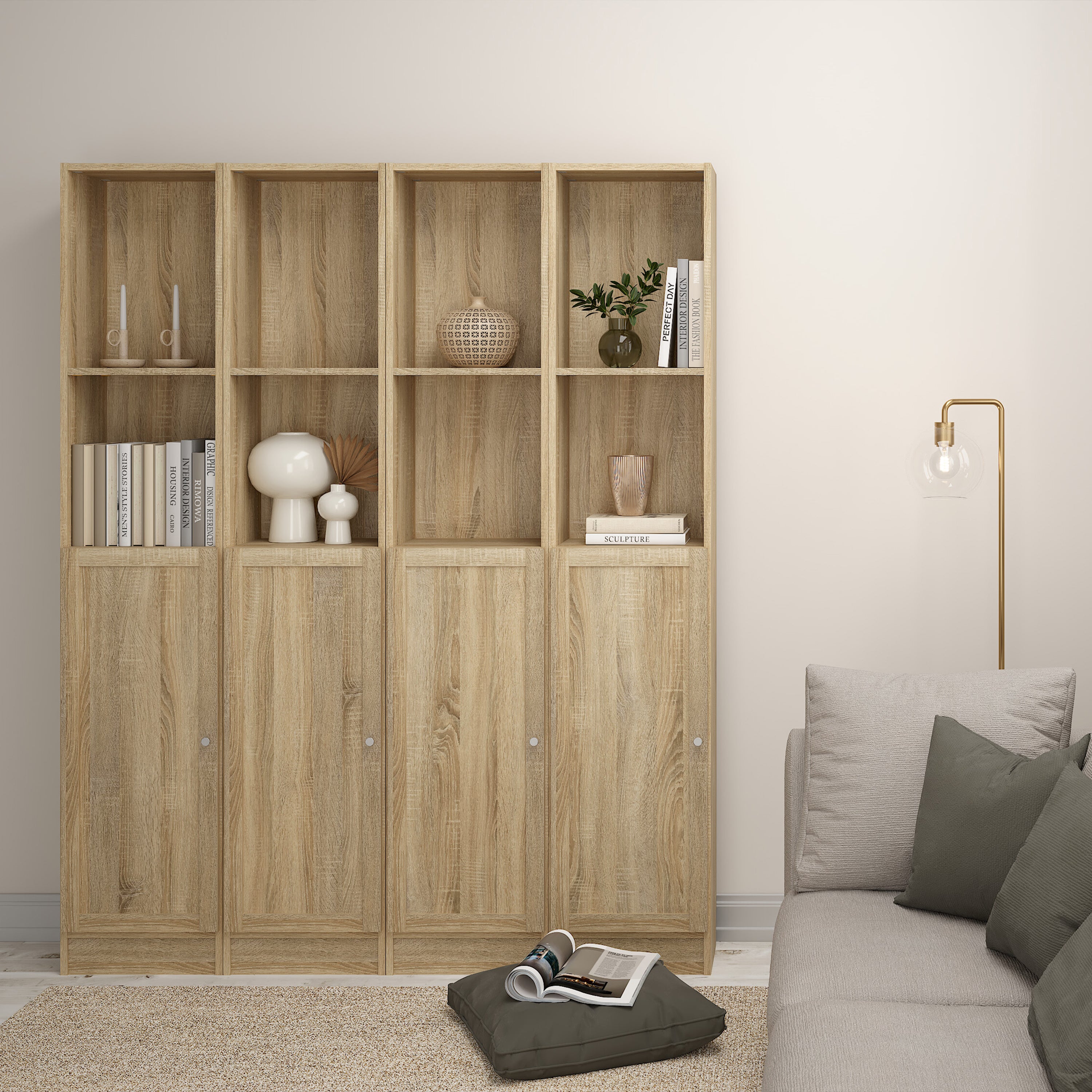 Basic Tall Narrow Bookcase (4 Shelves) in Oak