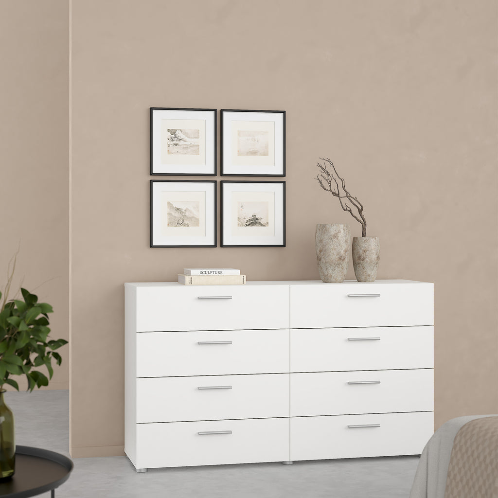 Pepe Wide Chest of 8 Drawers (4+4) in White