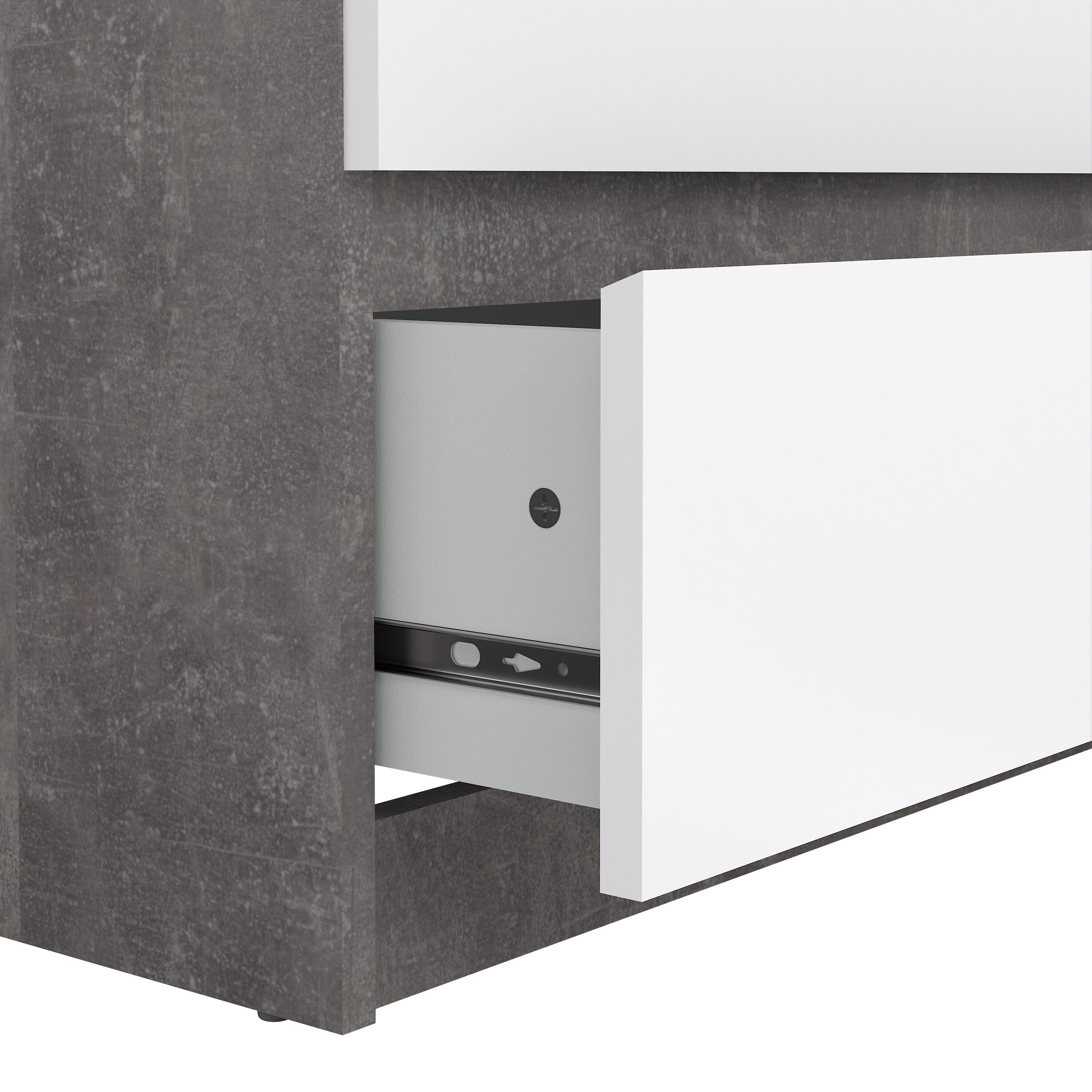 Naia Wide Chest of 6 Drawers (3+3) in Concrete and White High Gloss