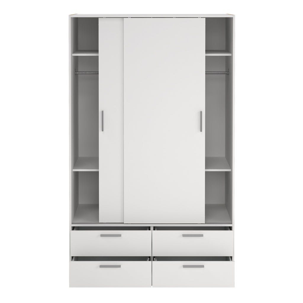Line Wardrobe with 2 Sliding Doors and 4 Drawers, White