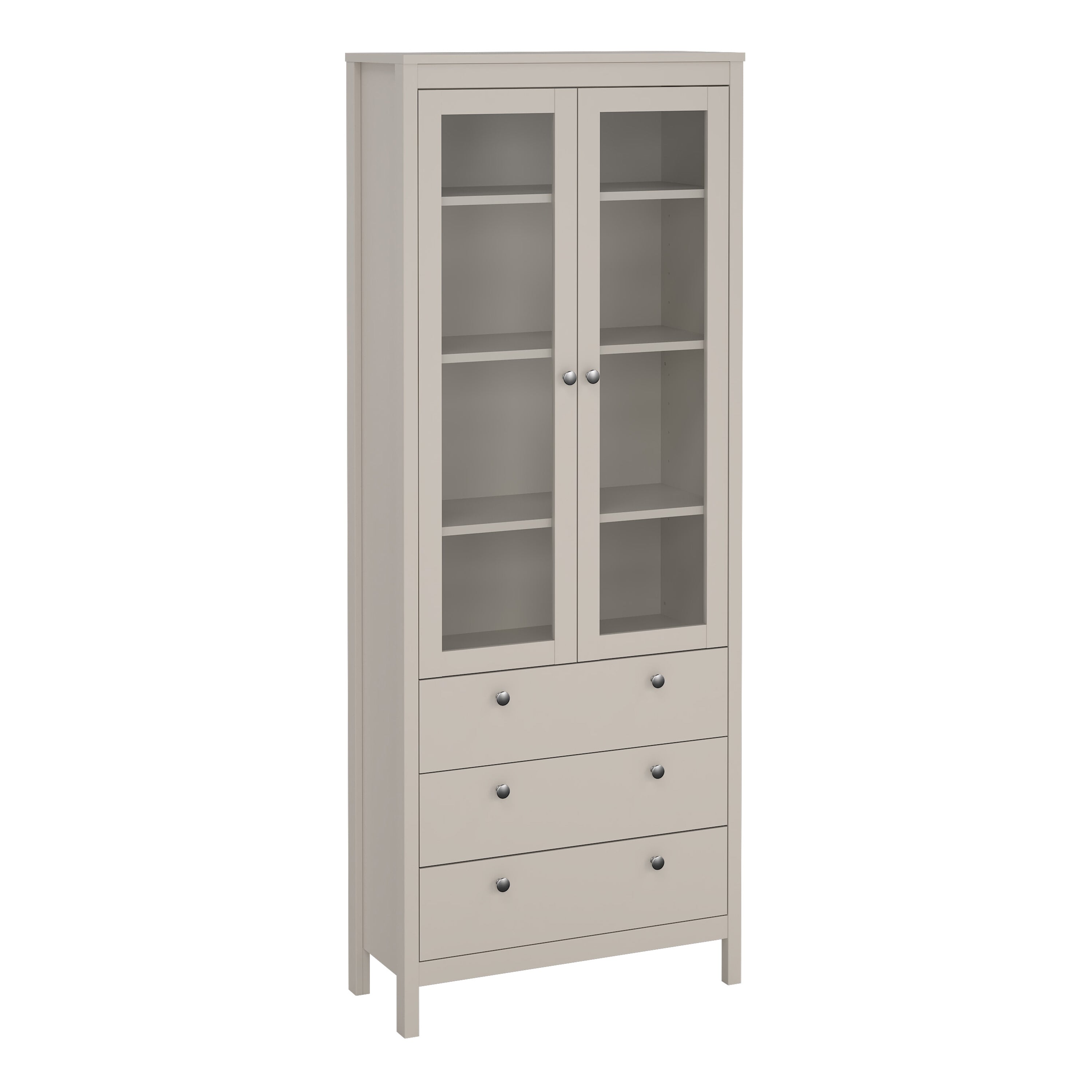 Madrid China Cabinet 2 Glass Doors with 3 Drawers in Cashmere