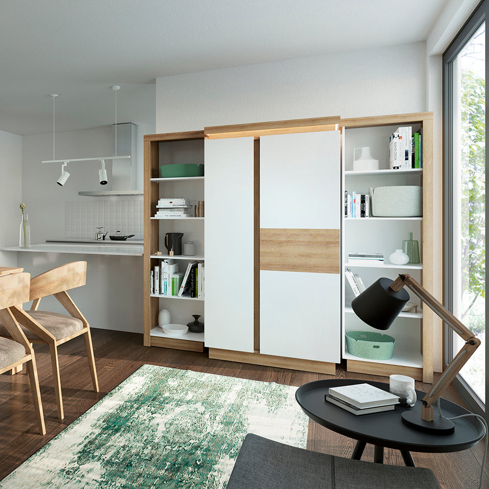 Lyon Medium Extending Dining Table 140-180cm in Riviera Oak/White High Gloss